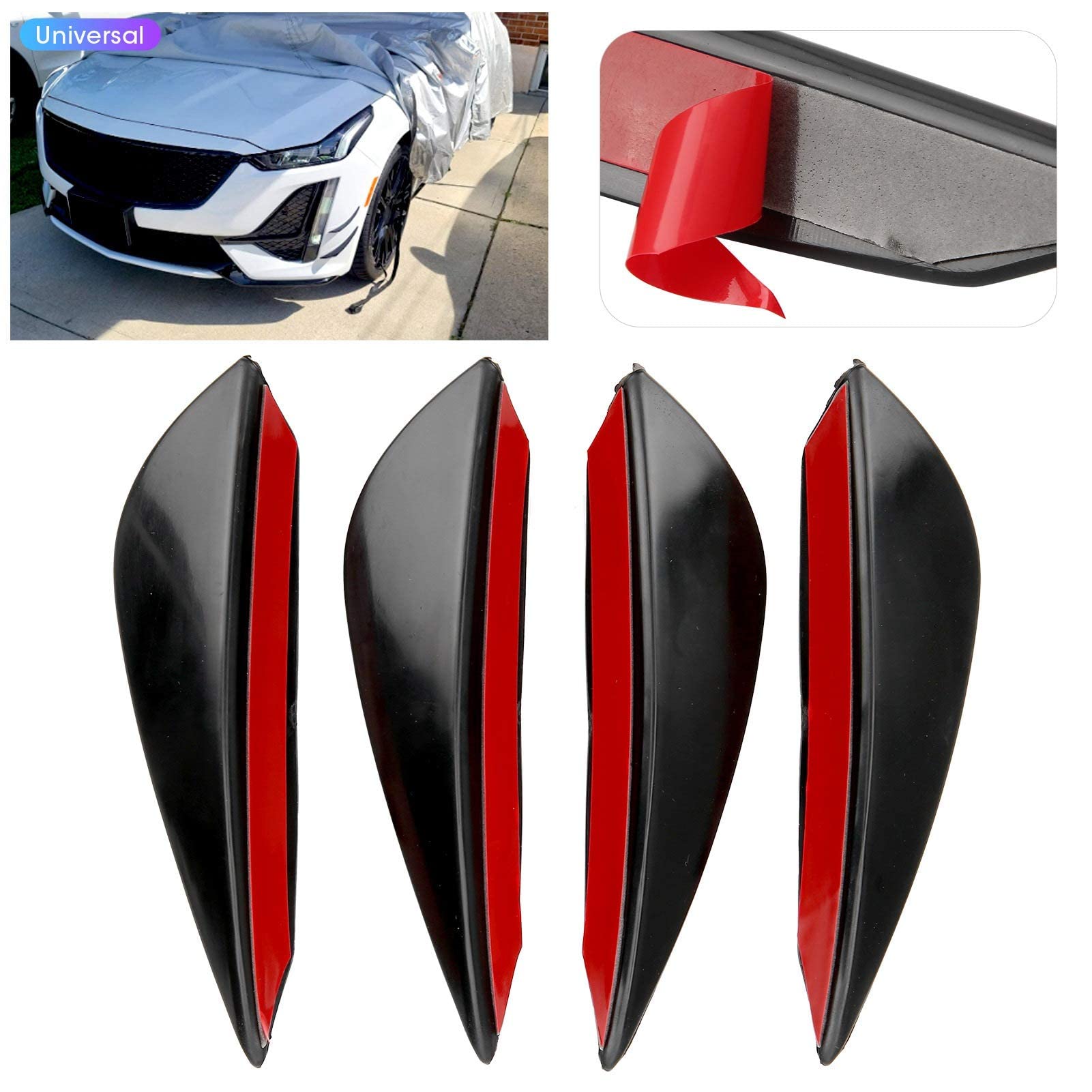 Spoiler Paraurti Anteriore Auto - Set 4 Pezzi In PVC, Nero Brillante, Universale - Foto 5