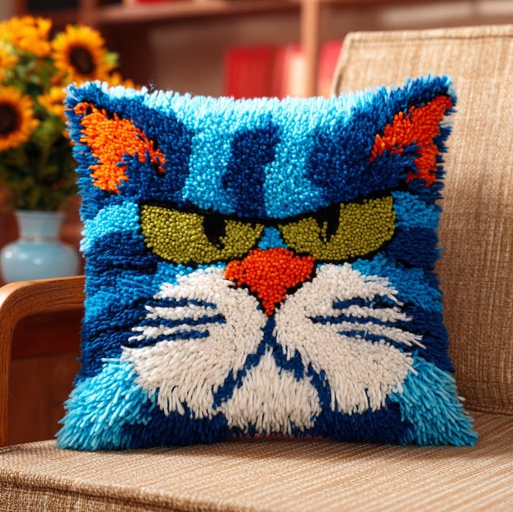 AxiangziK Latch Hook Pillow Kit for Beginners,Cute cat
