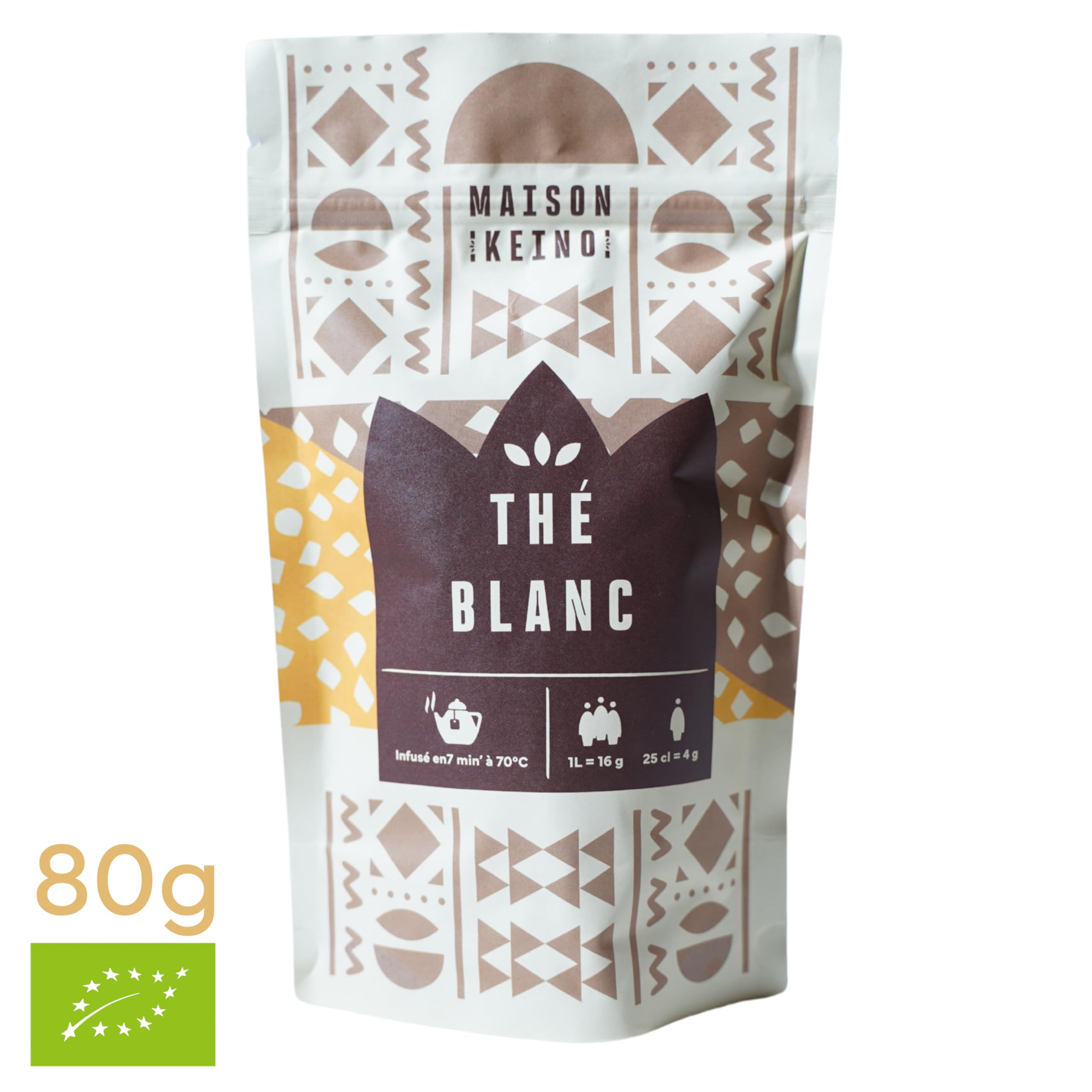Maison Keino Thé Blanc Bio du Kenya – Bourgeons et Premières Feuilles Récoltés à la Main – Goût Floral et Délicat – Riche en Antioxydants – Sachet Refermable 80g – Récolte Fine