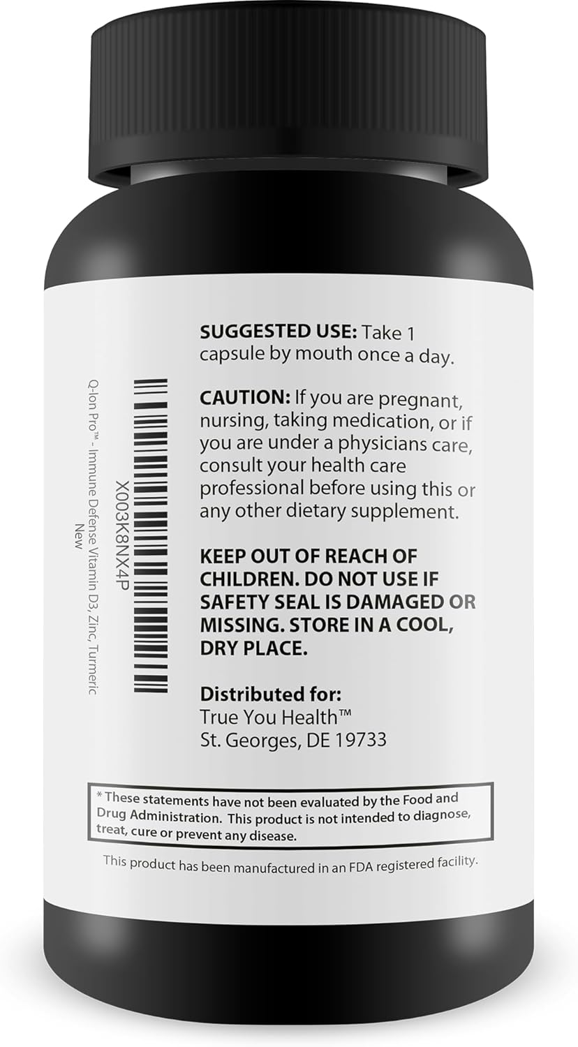 Q-Ion Pro - Immune Defense Formula - 90 Day Supply - Natural Immune Support Supplement - Promote Healthy Immune Response & Immune System - High in Antioxidants - Vitamin C, Vitamin D3, Zinc, Turmeric