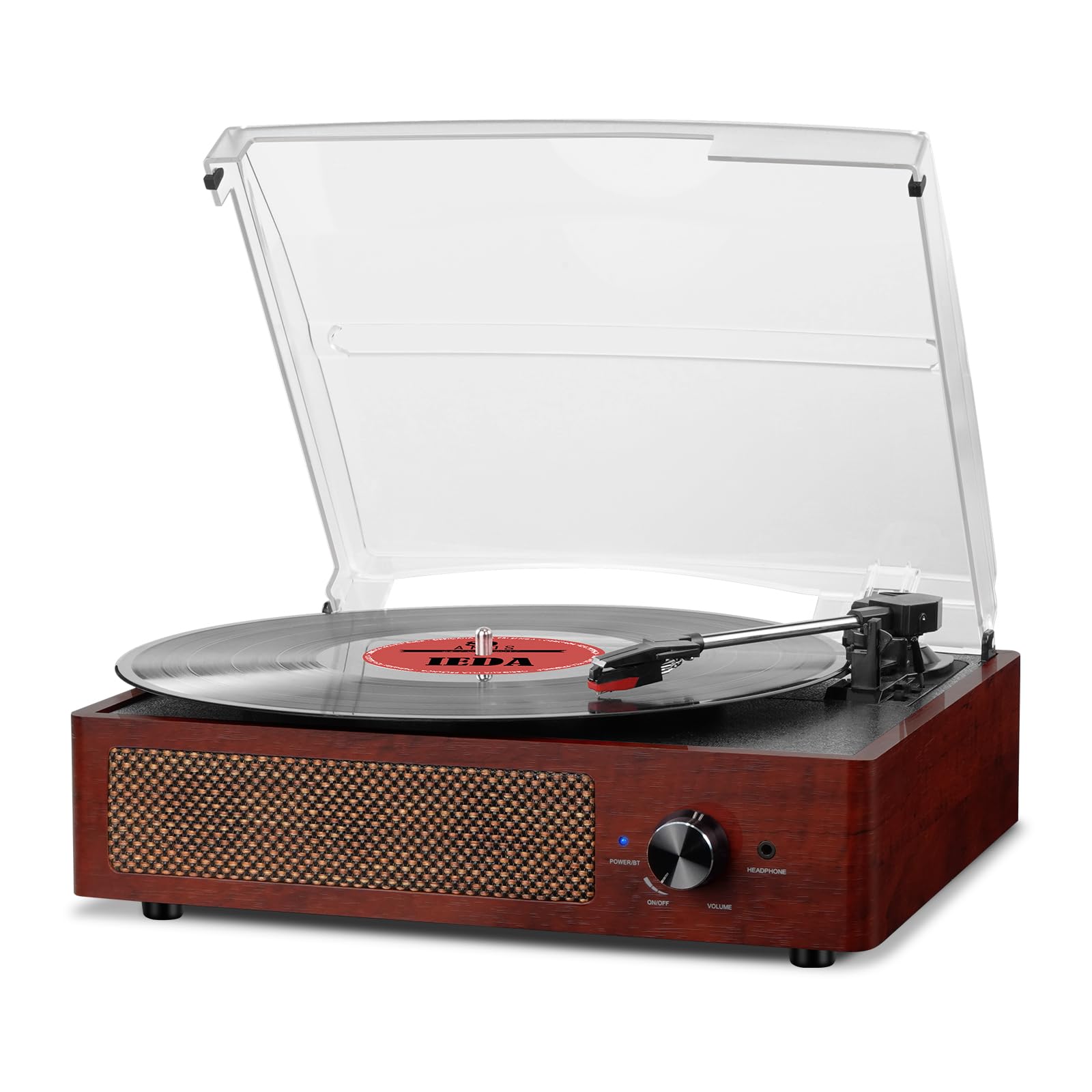 Vinyl Record Player 3-Speed Bluetooth Suitcase Portable Belt-Driven Record Player with Built-in Speakers RCA Line Out AUX in Headphone Jack Vintage Turntable Brown Coffee