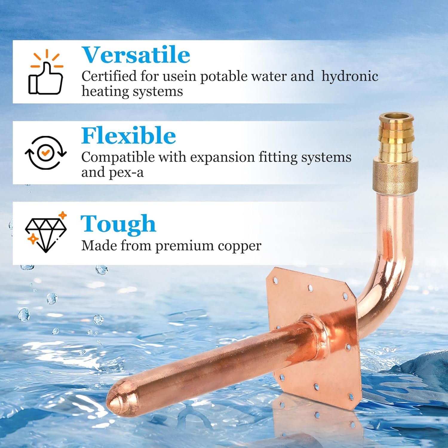 Pack of 10 Copper Stub Out Elbows with Wall Flange PEX-A Stub Out 1/2’’-8inch Lengh- Easy to Install, Lead-Free-PEX-A Stub Out Accessories,Barb Crimp PEX-A Copper Stub Out Elbow with Wall Flange