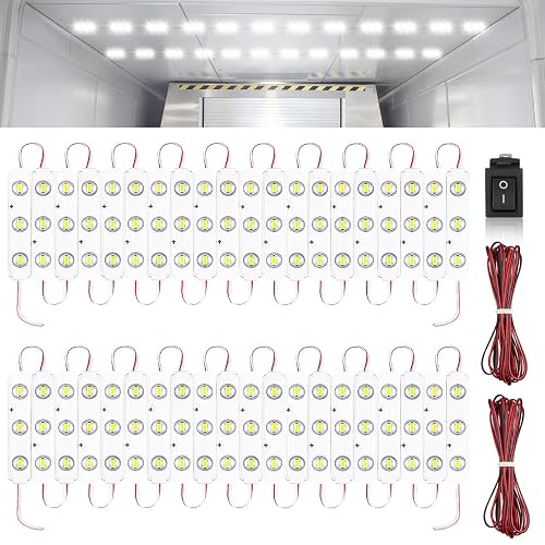 Linkstyle 120 LED Van Interior Light Kits, 12V LED Light Strip, 40 Modules | 12V LED enclosed trailer lights, 6500K white with self-adhesive backs, two 5m extension wires and a switch for van trucks RV