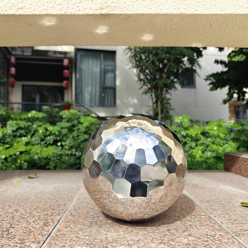 304 Stainless Steel Gazing Ball Sculptures Diamond Ball Decoration Mirror Hollow Decor Ball Reflective Garden Sphere Hollow Metal Ball Ornament Statues Gazing Globe for Home Garden (8 inch)