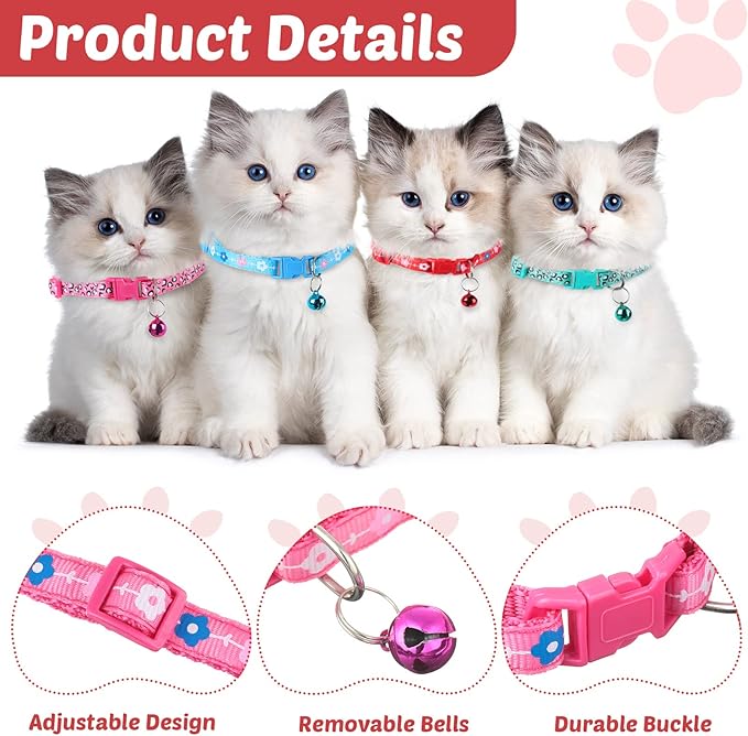 24 Collares para Gato con Campana Ajustables Reflectantes Nailon Suave miniatura 3
