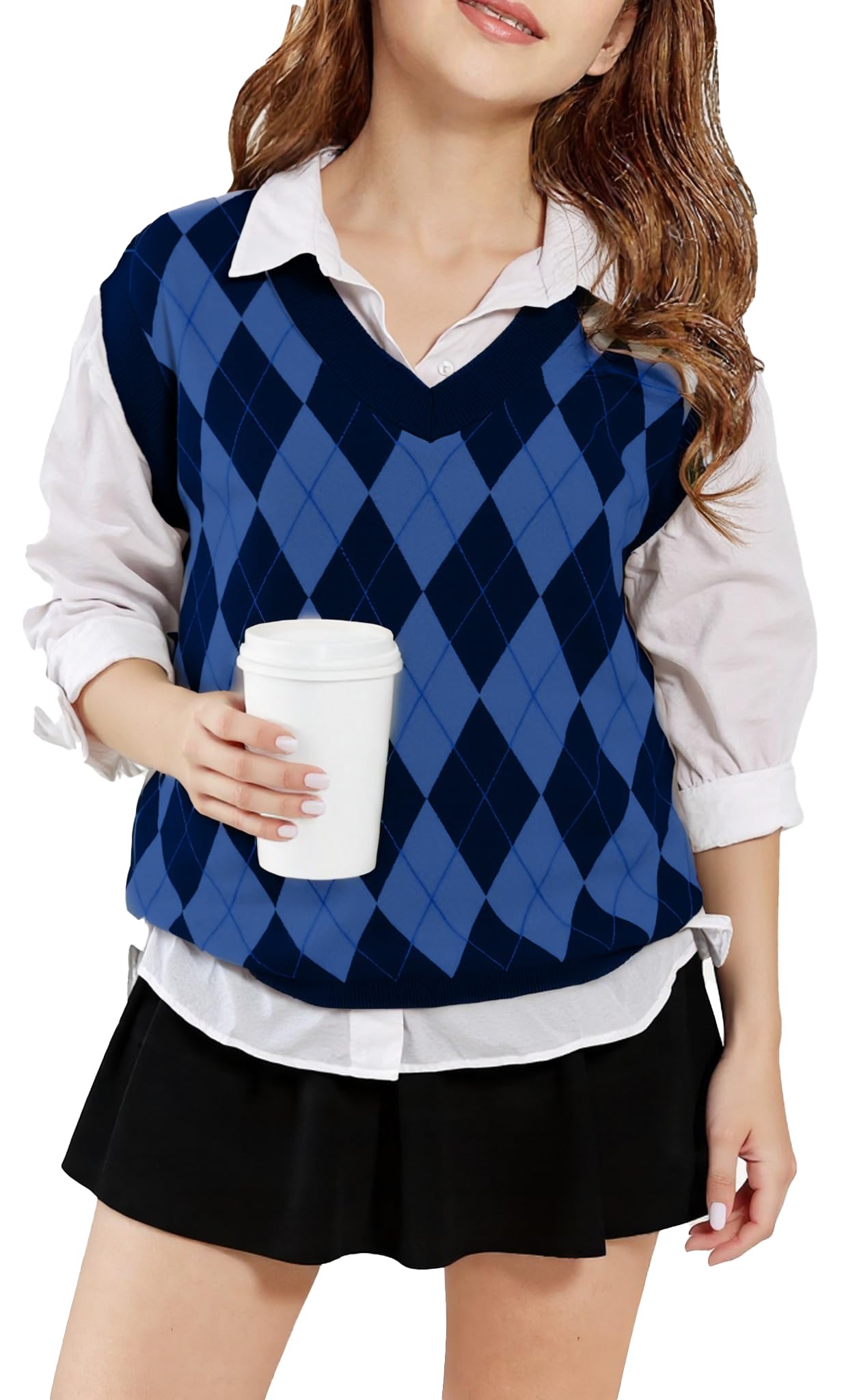 SELINK Boys Girls V Neck Argyle Knit School Uniform Sweater Vest