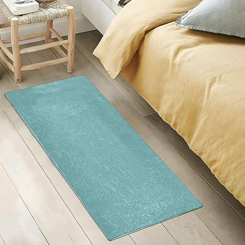 Miniatura 5 de Cadet - Alfombra de baño de felpa azul, con parte trasera de goma antideslizante, lavable, alfombra de baño absorbente, 39 x 20 pulgadas