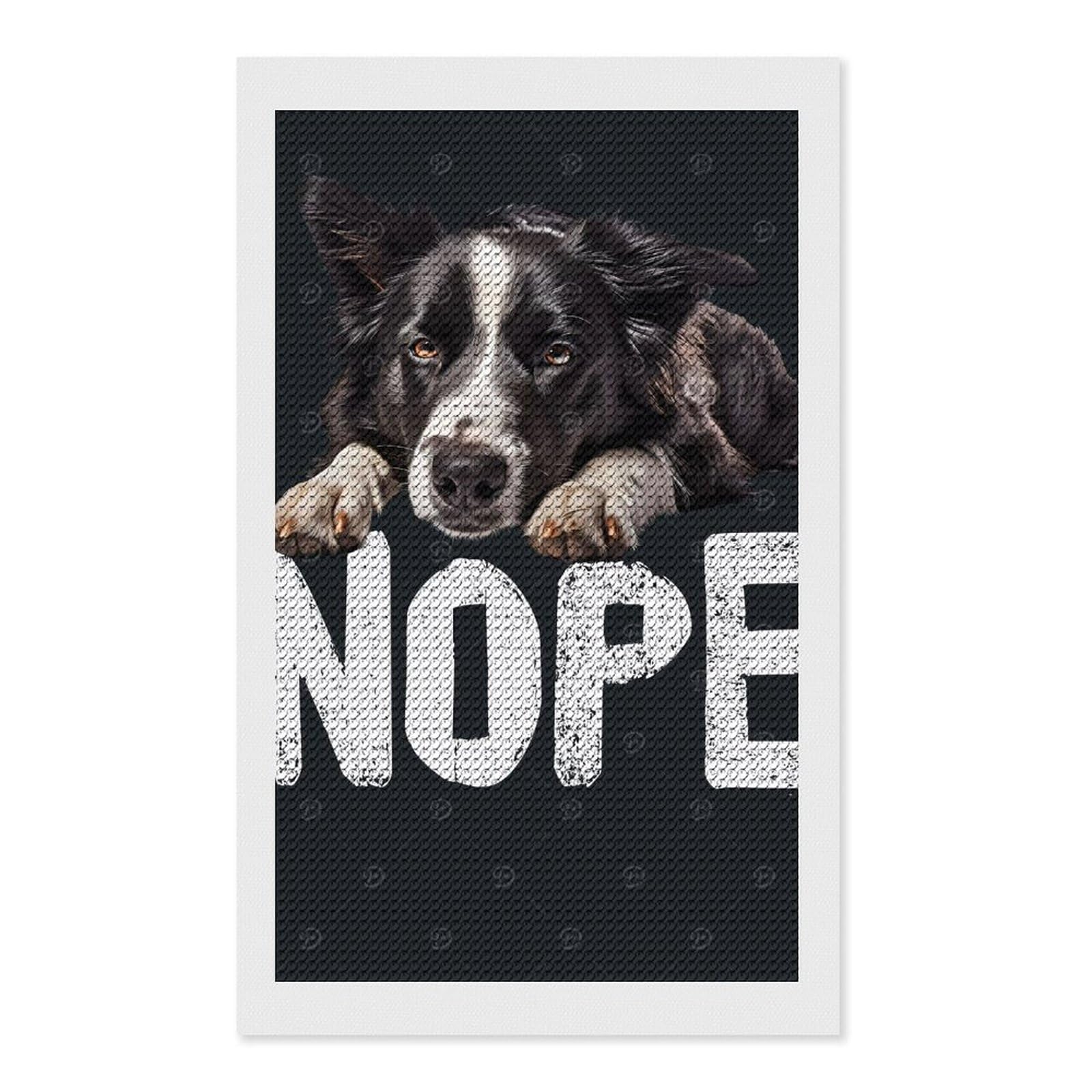 Junmoney Border Collie Nope Diamond Art Kit 12"x20", Holiday Gift Idea, for Women, Easy Handmade Project, Vintage Style Decor, Printed Canvas