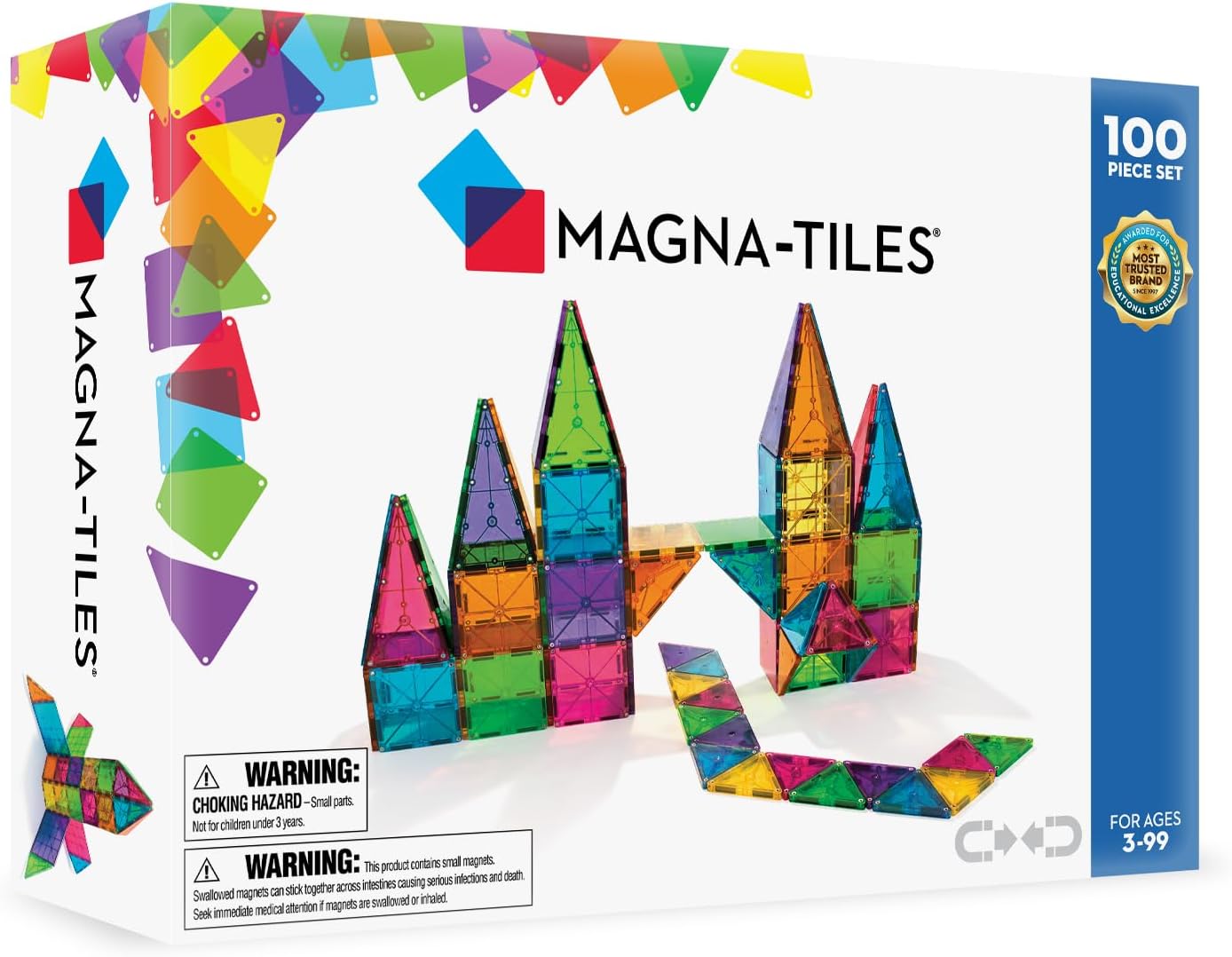 Classic 100-Piece Magnetic Construction Set, The ORIGINAL Magnetic Building Brand, Rainbow