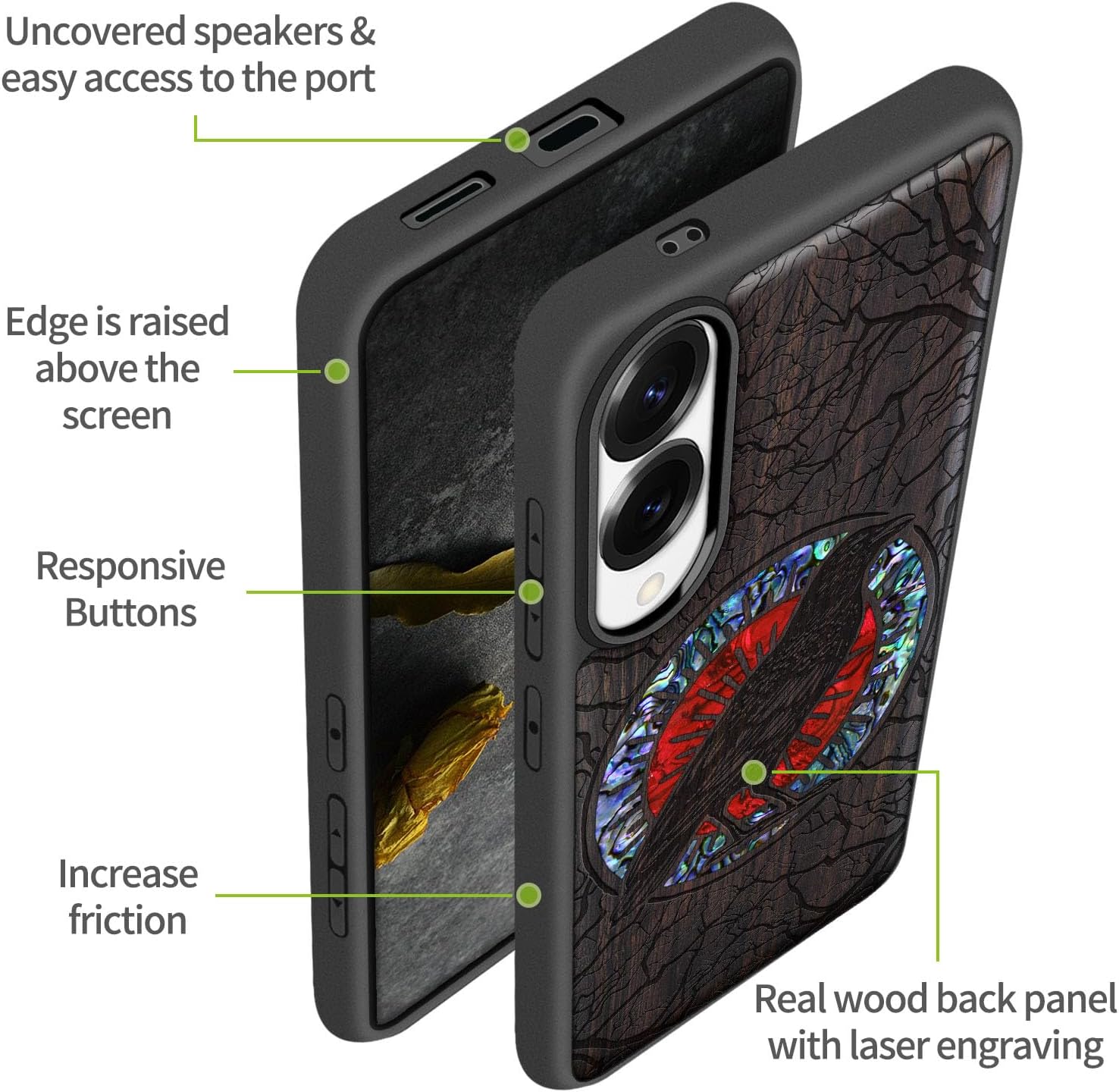 Carveit Magnetic Wooden Case for Samsung Galaxy S25 Edge Case, Wood Artisan Engraved & Handmade Shell Inlaid, Compatible with MagSafe Wireless Chargers (The Haloed Crow) Blackwood