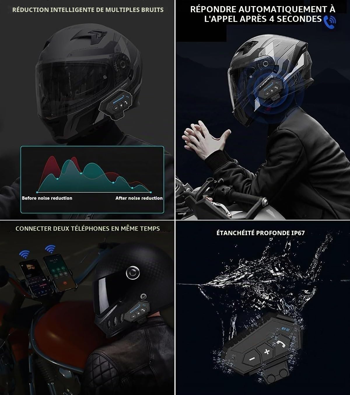 Casque Modulable Moto Bluetooth Intégral Casque avec Cadeaux, avec Double Visière, Adapté Aux Hommes Et Aux Femmes Adultes, S~XL