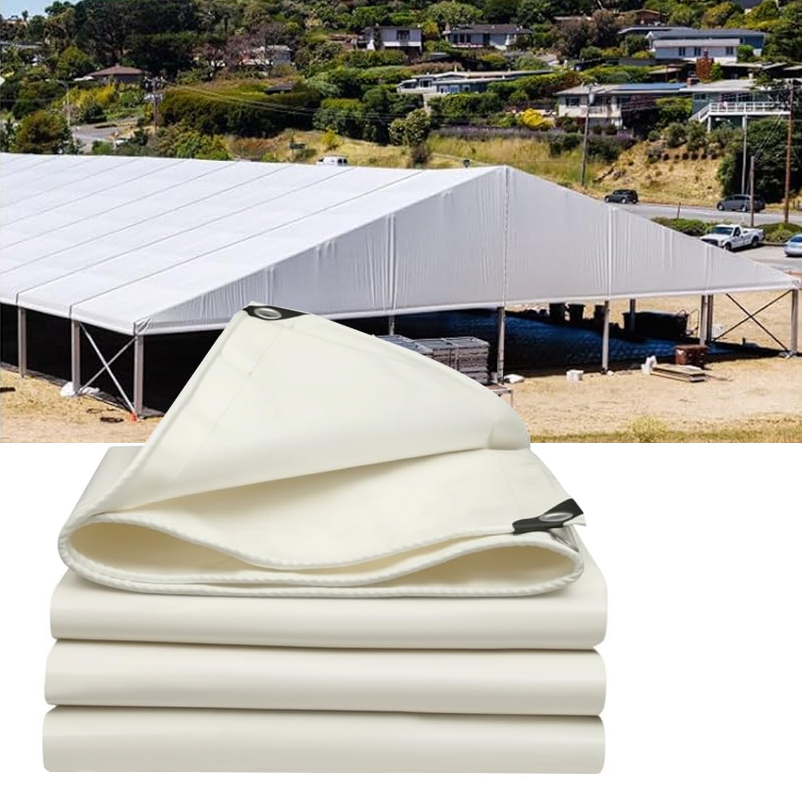Tarpaulin Heavy Duty White Canvas Tarp 5x6m, 1x1.8m, 1.2x2.4m, 1.8x2m 500g/㎡ Truck Tarps Outdoor Furniture Caravan Cover Sheet Shed Roof Cover(3x5m(9.8ftx16.4ft))