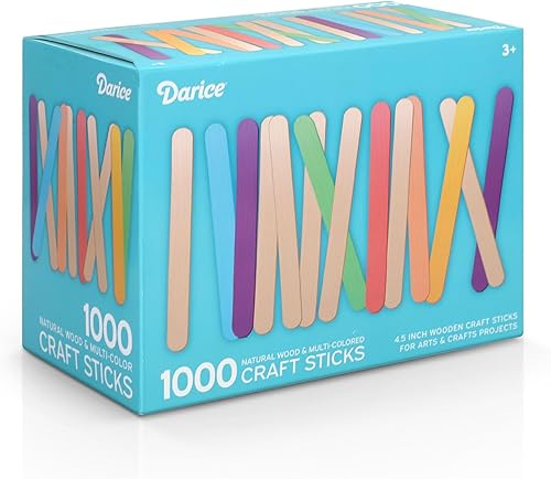 Vista 2 de Darice Palitos de paletas para manualidades, 4.5 pulgadas, 1000 piezas, 500 palitos de madera de colores arcoíris para manualidades, 500 palos