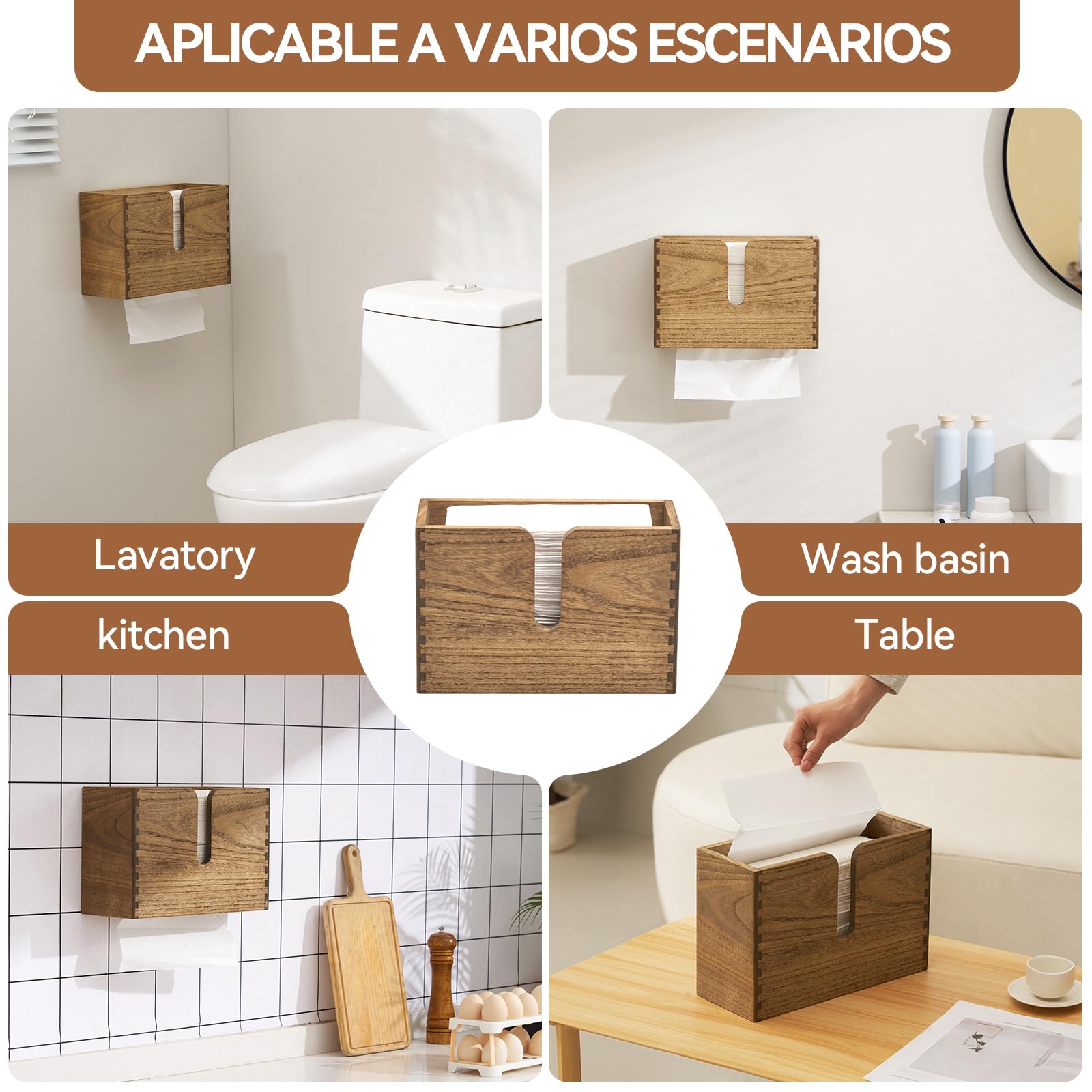 KIRIGEN Toallero de Madera Toallero de Pared para Cocina, WC y baño con Capacidad para Toallas dobladas en C, Z y Triple Servilletas Amarillo-marrón