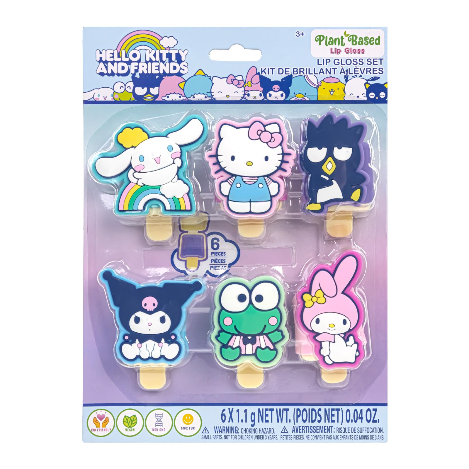 Hello Kitty and Friends 6 pack Fruit Flavored Lip GlossPucker Pop Set, Ages 3+ Perfect for Birthdays, Stocking Stuffers, Holidays, SchoolRewards, Spa Days, Slumber Parties, and More by Townley Girl