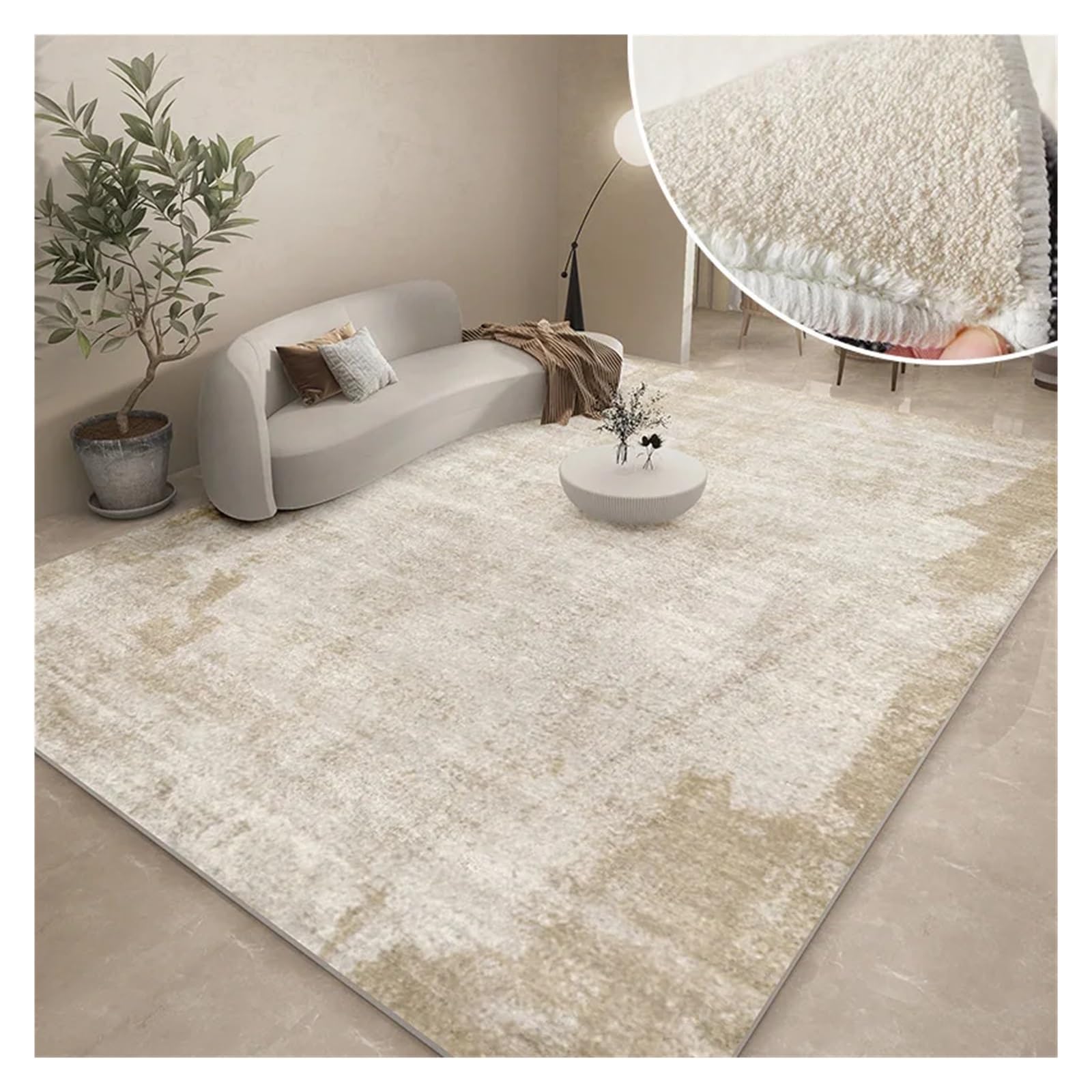 Tapis de sol épais gris et vert pour réchauffer un salon carrelé