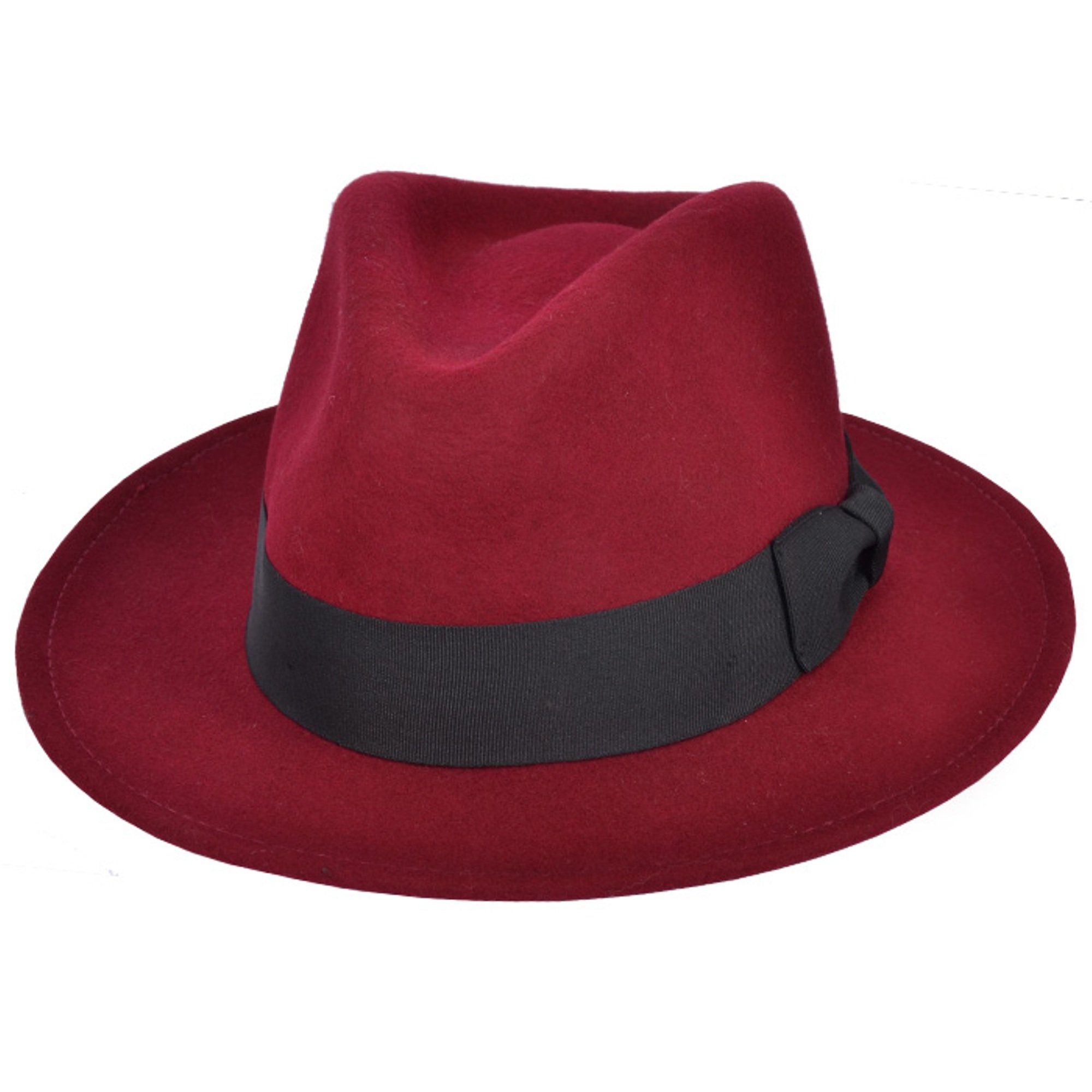 Viz-Uk Wear Men's Wine Red Crushable Hand Made Gents Indiana Wool Felt Fedora Trilby Hat With Wide Band