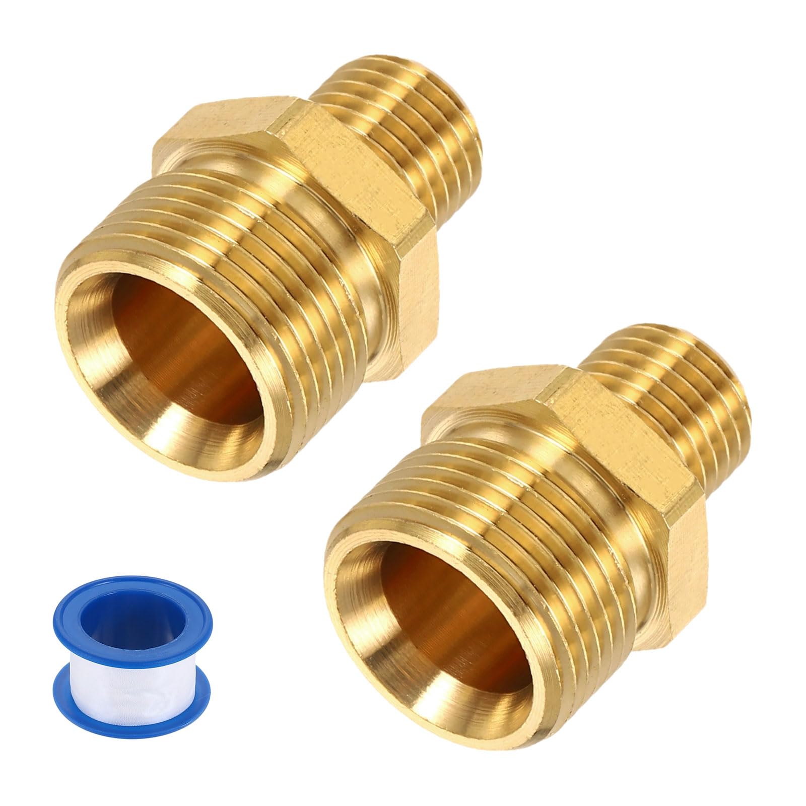 sourcing map 2Pcs Pressure Washer Adapter, M22 14mm Male to M14 Male Quick Connect Fittings Brass Flat Mouth Swivel Adapter with Sealant Tape for Pressure Power Washers Hose