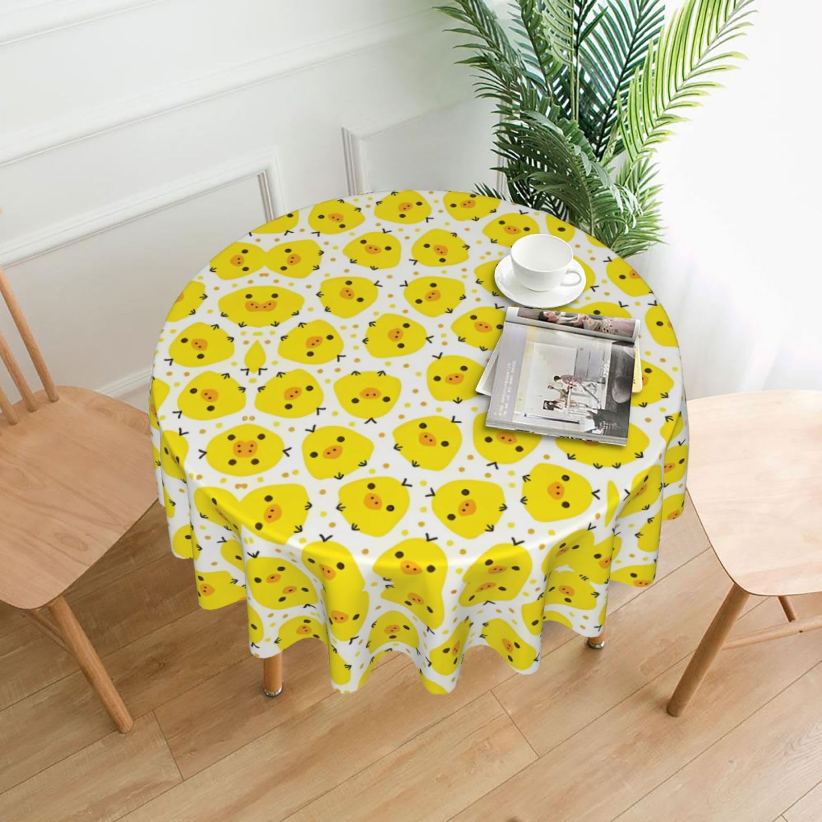 HJFCZH YELLOW chicken Prints Round Decorative Table Throw 60 Inch – High-Grade Polyester Fabric, Waterproof & Wrinkle Resistant Table Cover for Dining, Coffee Tables, Parties