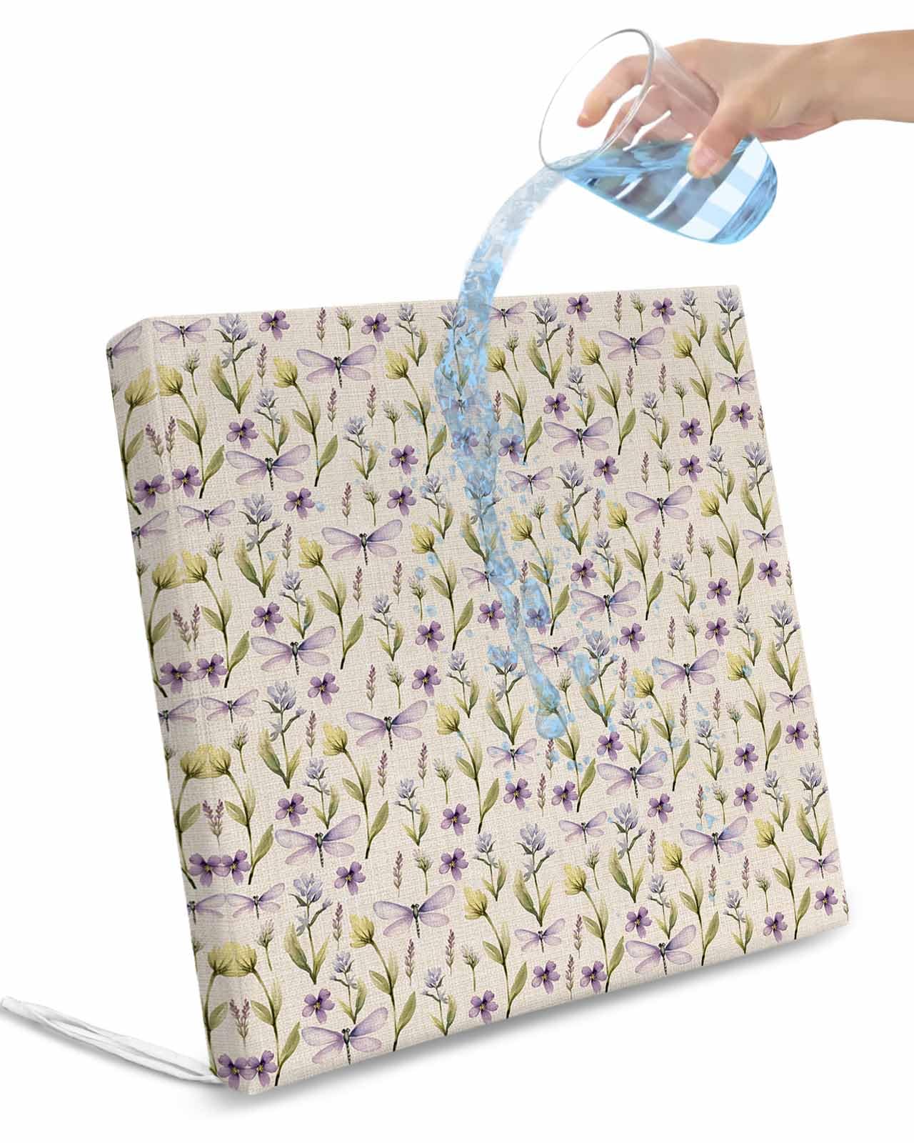 2 Pack Pastoral Floral Waterproof Cushion Covers with Ties, Outdoor Patio Chaise Lounge Chair Seat Cushion Slip Covers Replacement(Only Cover) Spring Dragonfly Abstract Plants 20