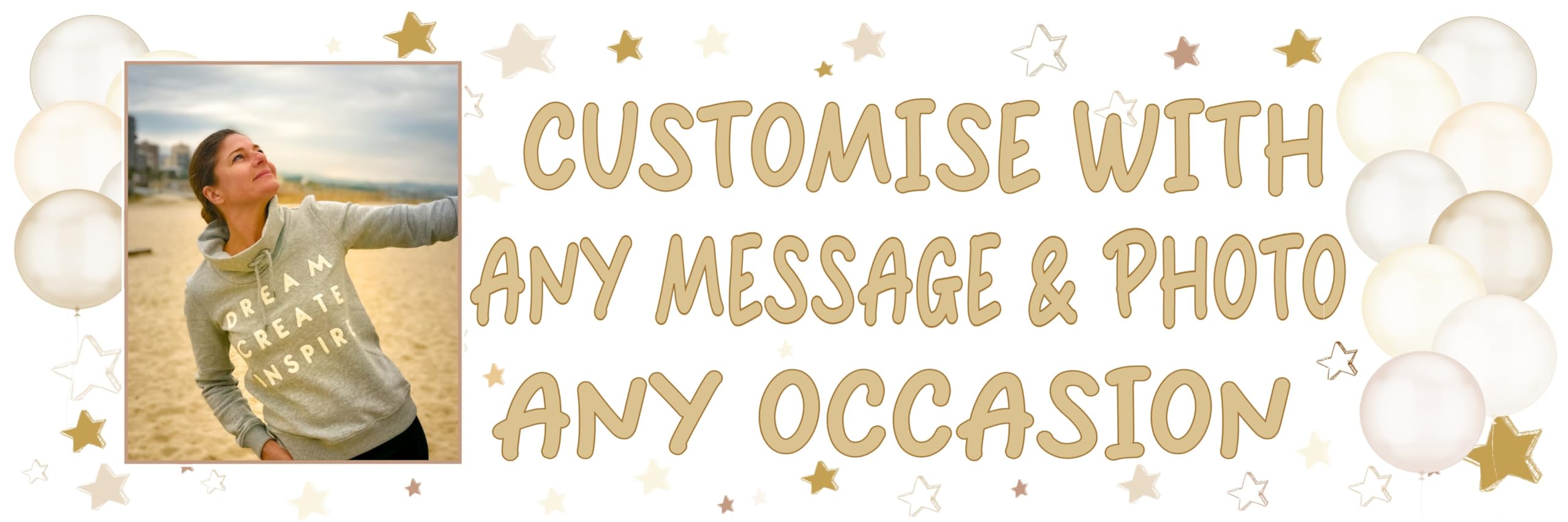 Large Personalised Banner Any Occasion Name with Photo for Men Women Boys Girls (6ftx2ft with PHOTO, Neutrals)