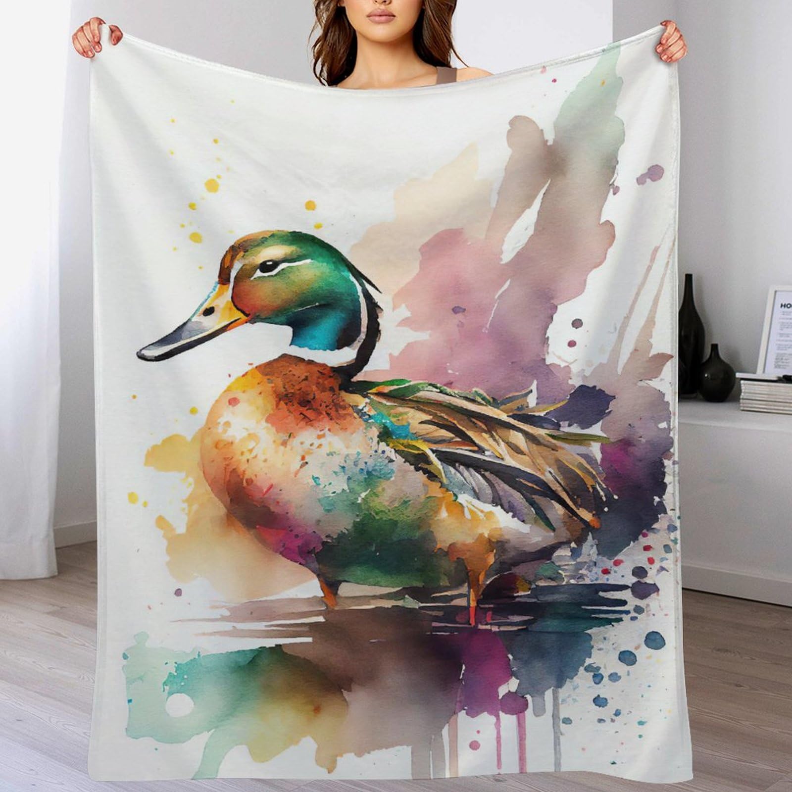 Couverture polaire canard 100x130 cm : plaid en flanelle douce pour canapé et lit
