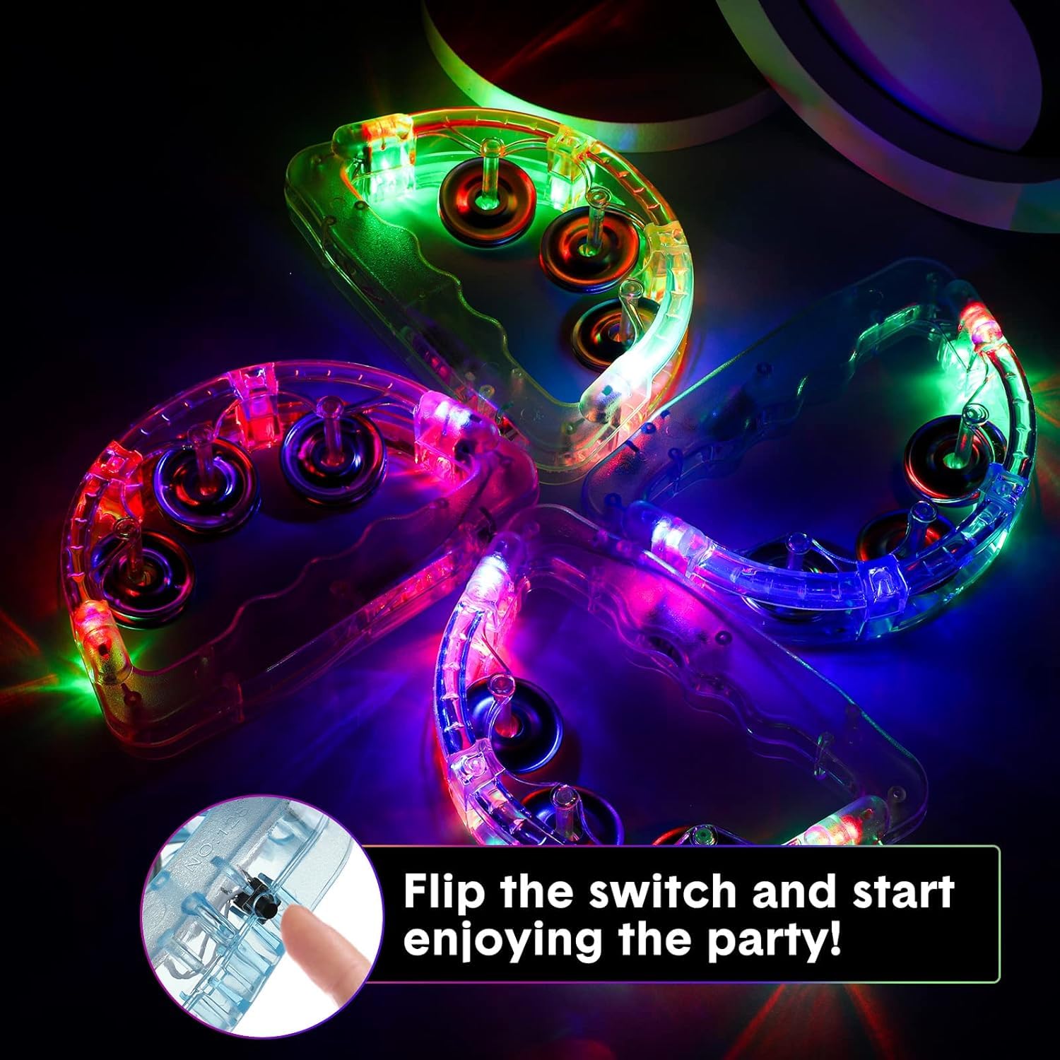 Paquete de 24 panderetas con luz LED para adultos y adolescentes, instrumento musical de percusión profesional que brilla en la oscuridad, accesorios de pista de baile, recepción de boda, recuerdos de