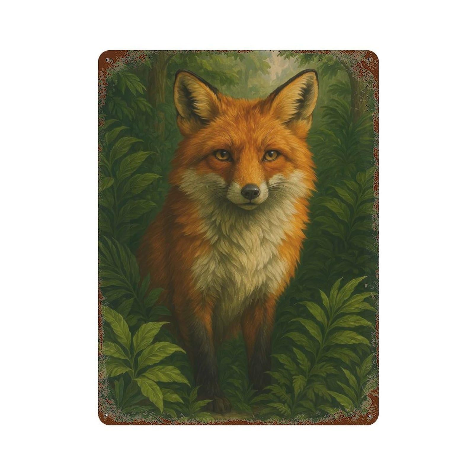 Fox in The Forest Rust Effect Tin Sign 15.7"x11.8", Decorative Metal Wall Art for Living Room, Hallway And Home Decor