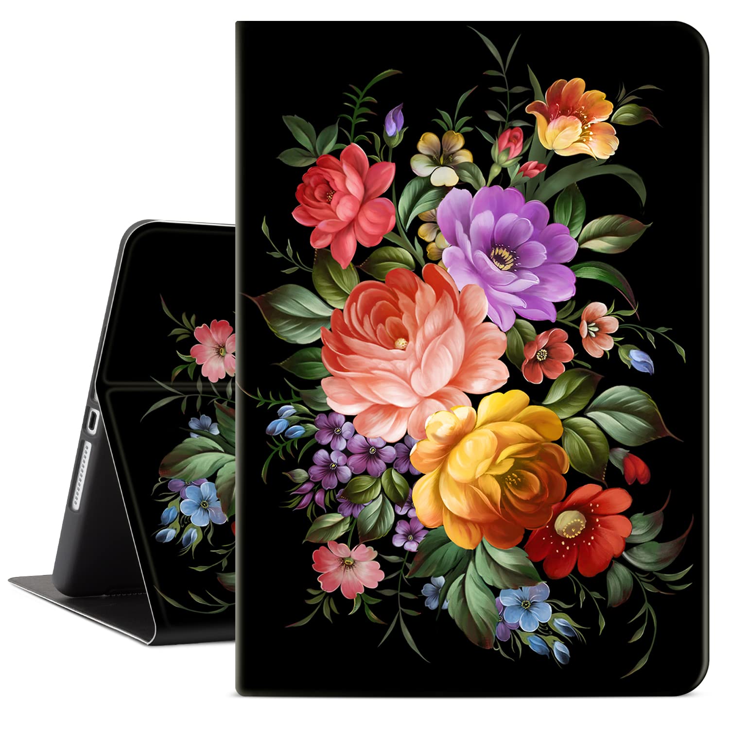 Lokigo Case for iPad 9th/8th/7th Generation 10.2 Inch (2021/2020/2019), Flowers iPad 10.2 Case Girls Women, Protective Soft Back Stand for iPad Cover