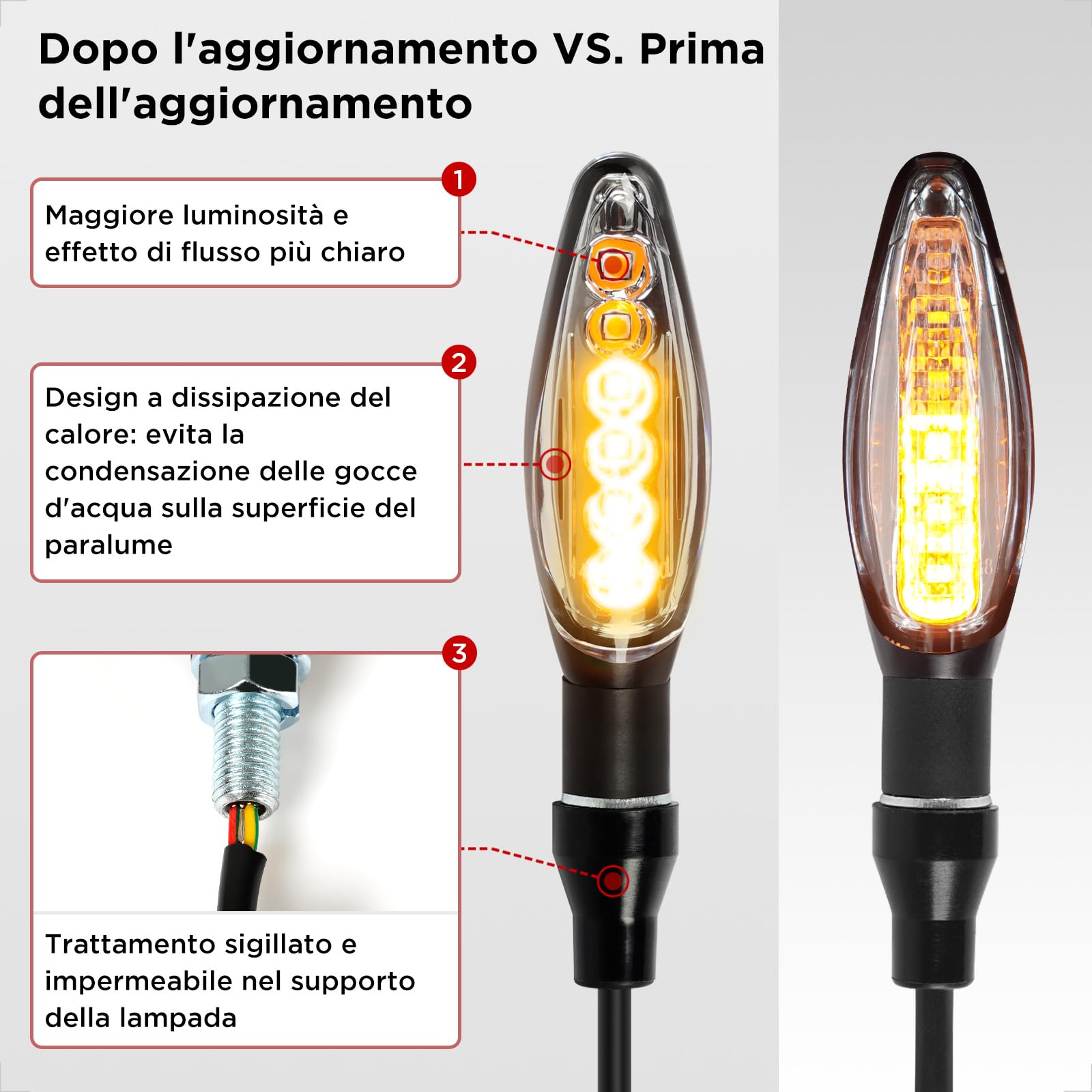 evermotor Omologate Frecce LED Moto 12V 2 pezzi E32, LED Indicatore di direzione per moto, Indicatore di direzione sequenziale, Alluminio, IP67 Impermeabile
