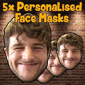 FoxyPrinting 5 Personalised face masks - Choose DIY or ready to wear for your custom photo masks perfect for birthday party's, stag do or hen party Pre-Cut
