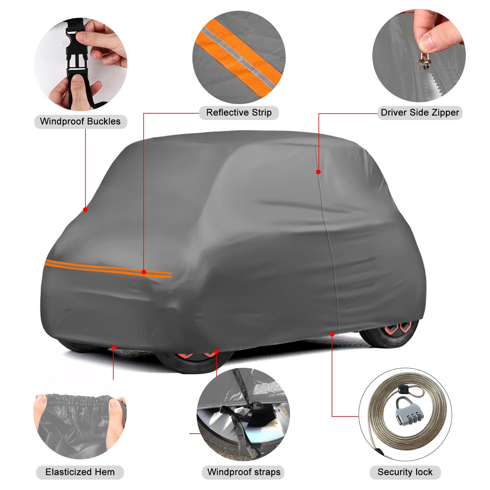 Vollgarage Autoabdeckung Ersatz für Citroen Ami/Opel Rocks-e/Electric/FIAT Topolino 2020-2024, Auto Abdeckplane Autogarage Autoplane, Atmungsaktive Wasserdicht Reflexionsstreifen, Grau