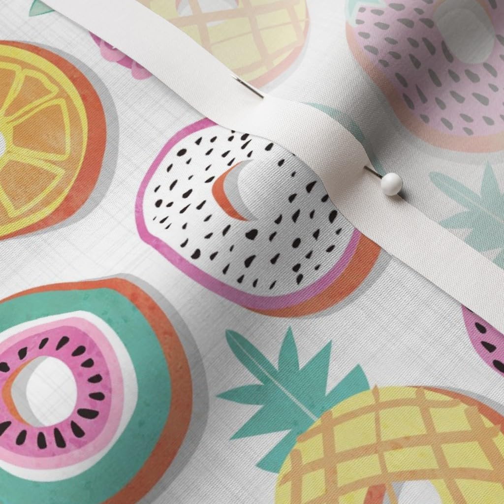 Spoonflower Fabric - Donuts White Pastel Colors Fruit Dragon Pineapples Watermelon Summer Printed on Cotton Poplin Fabric by The Yard - Sewing Shirting Quilting Dresses Apparel Crafts