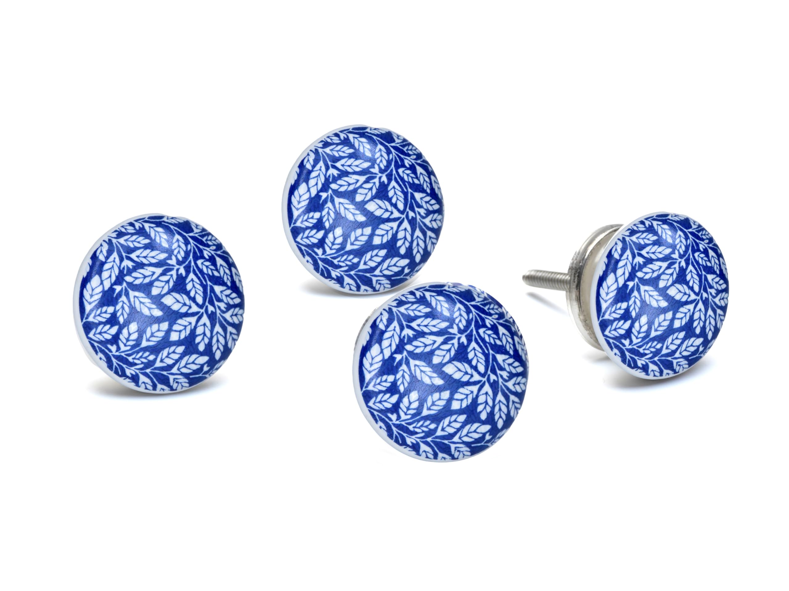 Ceramic Knobs Drawer Pulls for Cabinets and Cupboards (38mm, Gold) - Pack of 4 (Blue)