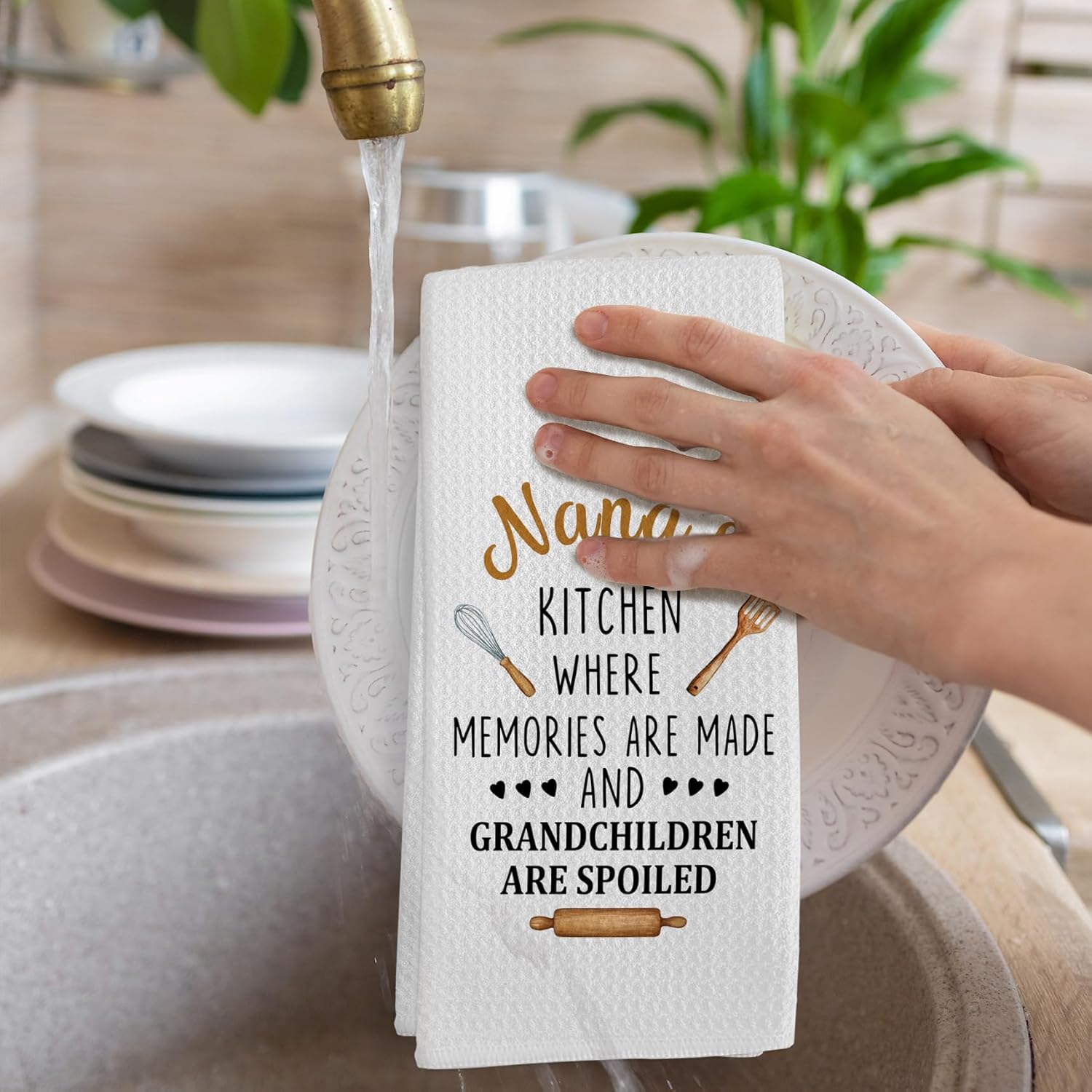 Nana Gifts Kitchen Towels, Gifts for Nana Dish Tea Towels for Nana's Kitchen, Mothers Day Birthday Grandma Gift Decorative Hand Towel from Grandchildren Grandkids, 16x24 Inch - Image 4