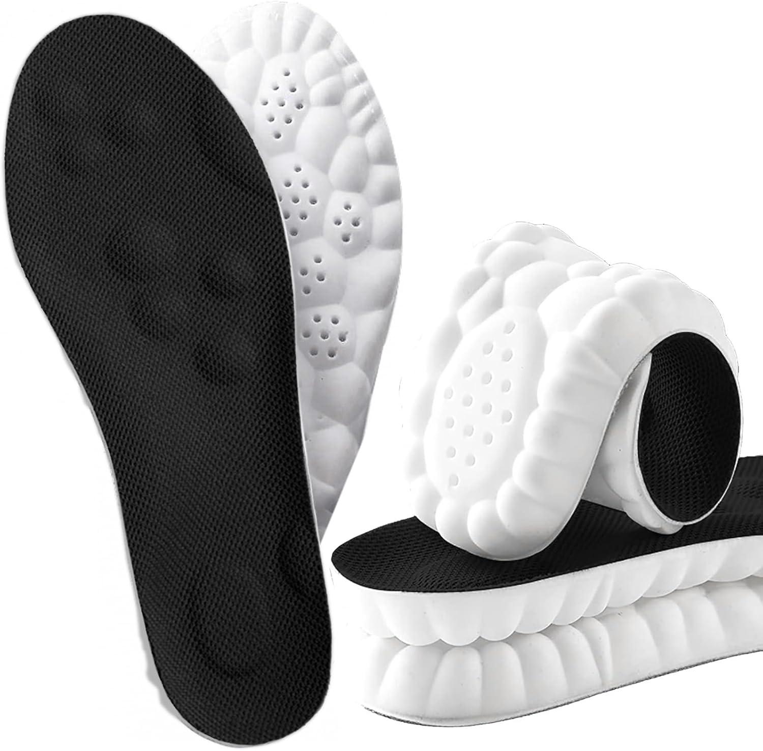 2 Pairs 4D Cloud Insoles for Men Women, 4D Cloud Technology Insole Super Soft, 4D Cloudsole Insoles Elastic Strong Arch Shock-Absorbing (Black, US Men: 10.5-11/Women: 11.5-12)