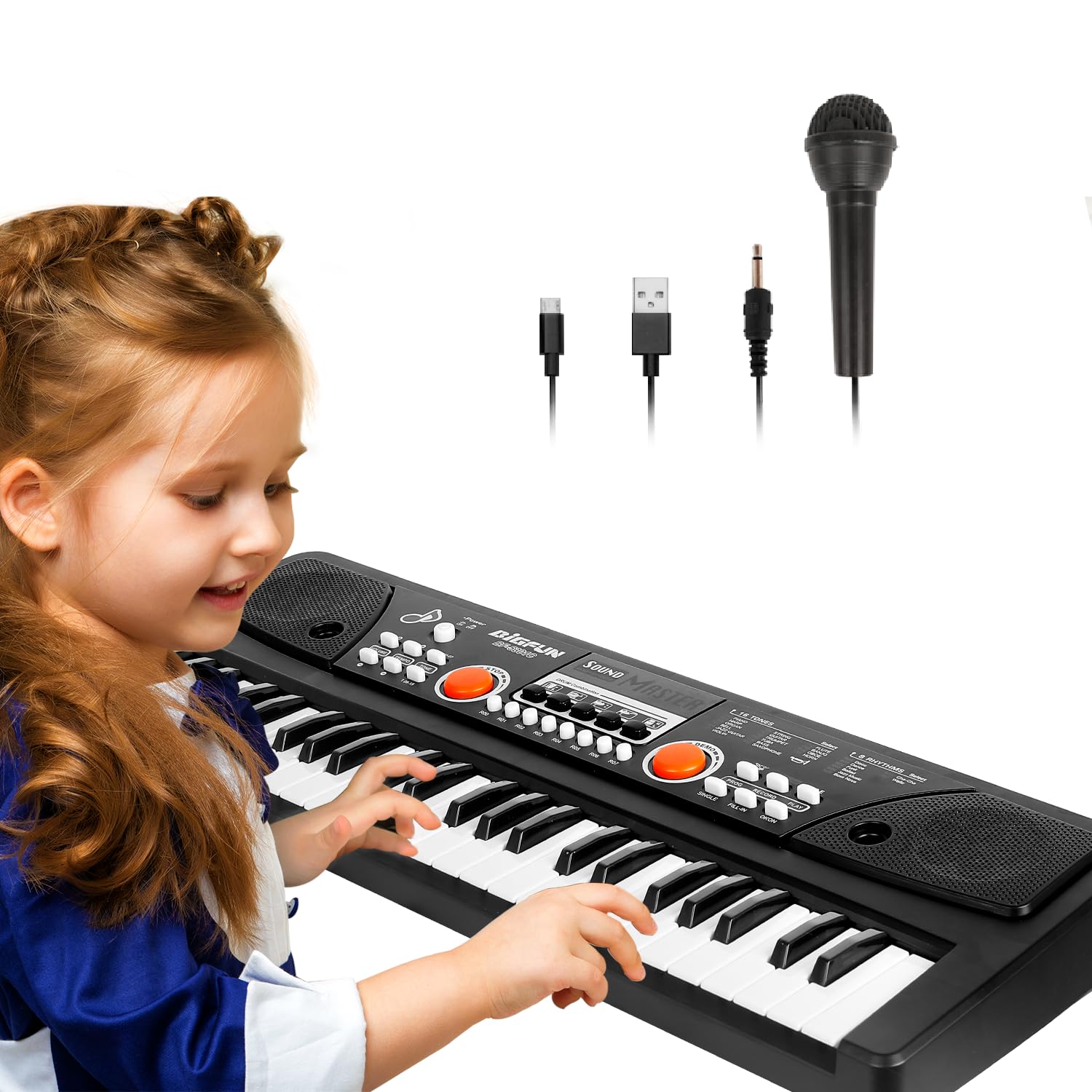 m zimoon Teclado Pianos 49 Teclas, Piano Electrónico con micrófono, Electrónico Música Teclado Piano Cumpleaños Regalos del día de Navidad Edad para Niños de 3 a 12 Años, Niñas y Niños