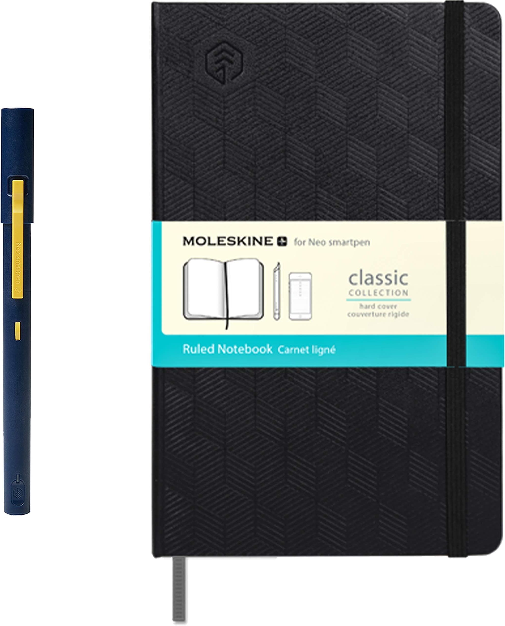 NEO SMARTPEN M1 Wireless Digital Pen (Navy) Bundle with N Moleskine Notebook (Black, 240 Ruled Pages) - Compatible with Windows, iOS/Android Smartphones and Tablets