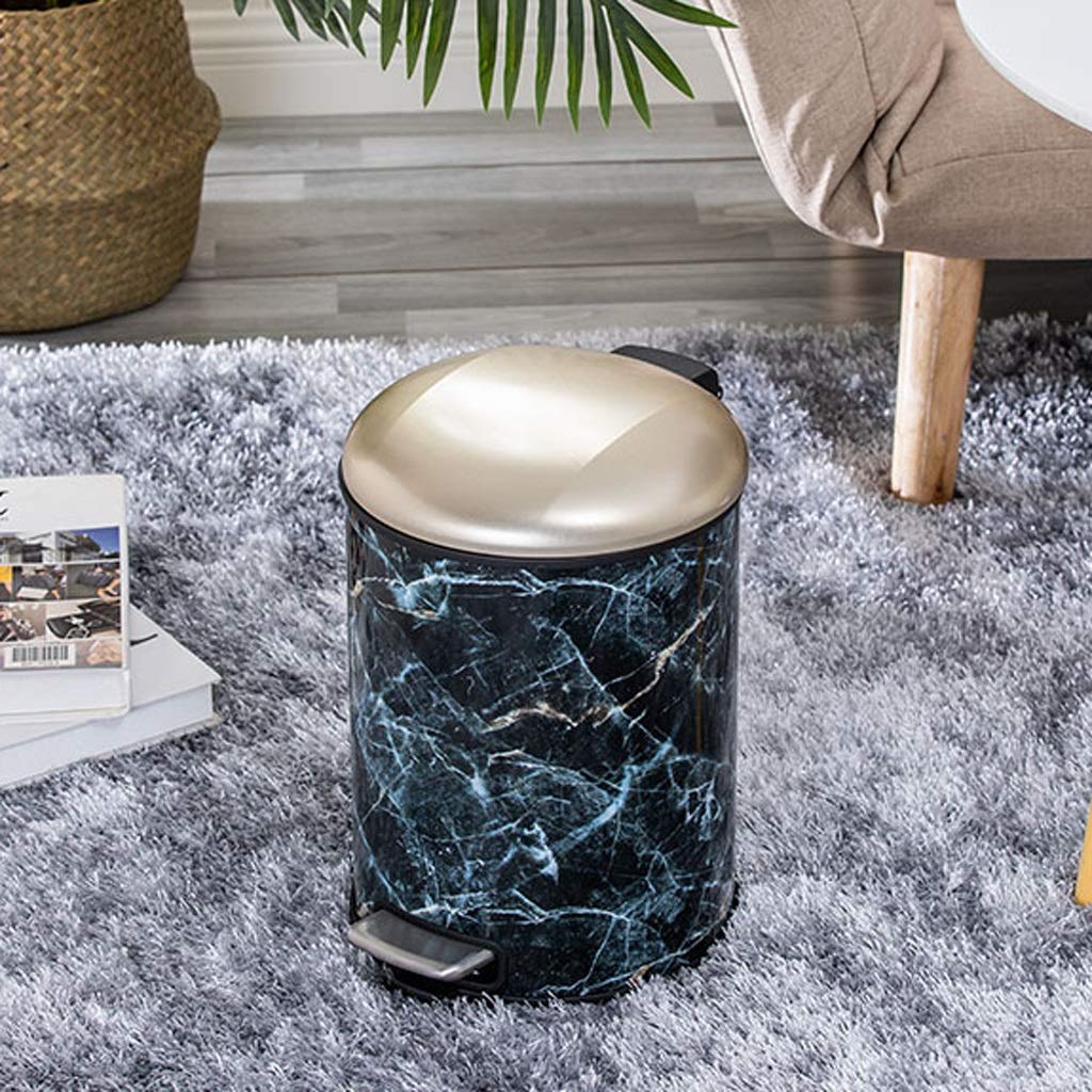 Cestino Rifiuti Stretto In Metallo E PU | Design Marmo Bianco E Oro, 2,6 Litri, Per Bagno O Ufficio