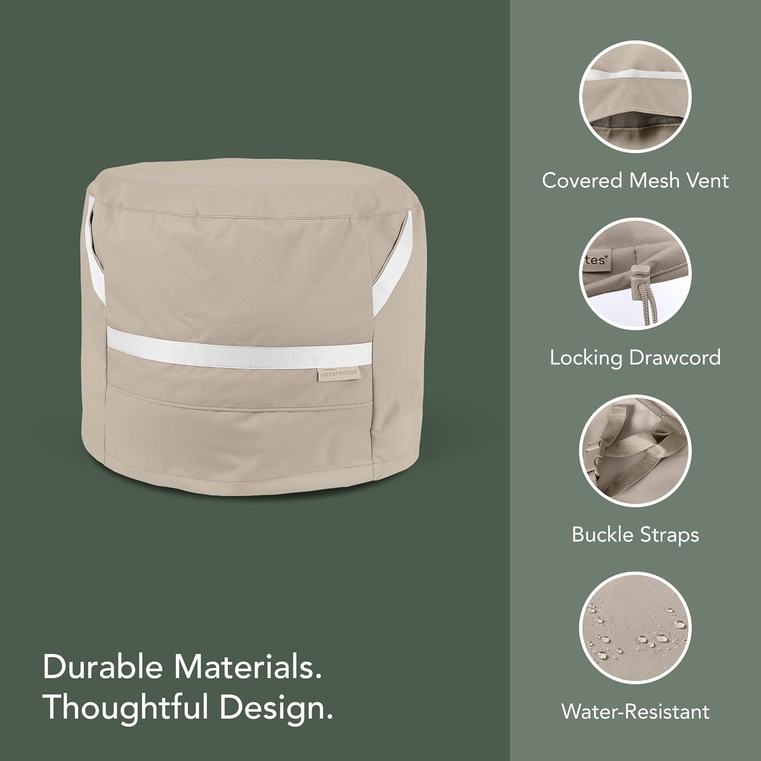 Covermates Prestige Round Accent Table Cover – 900D Polyester with Water-Resistant Backing, Covered Mesh Vents & Buckle Straps for Outdoor Patio Table Protection, 30DIAMETER x 25H, Clay