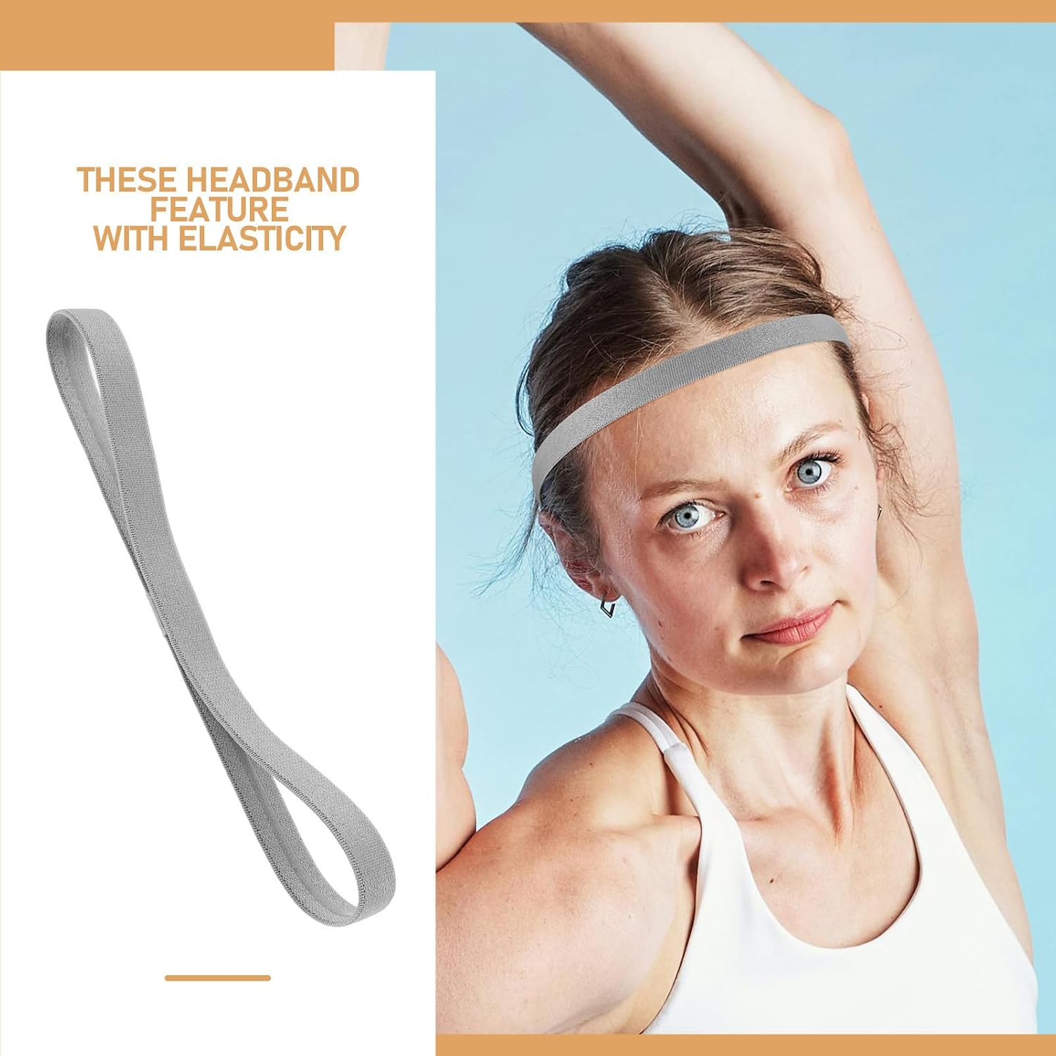 Stretchy Sports Headband for Women, Non-Slip Elastic Fitness Sweatband with Silicone Grip, Breathable Yoga Workout Hairband for Running and Gym