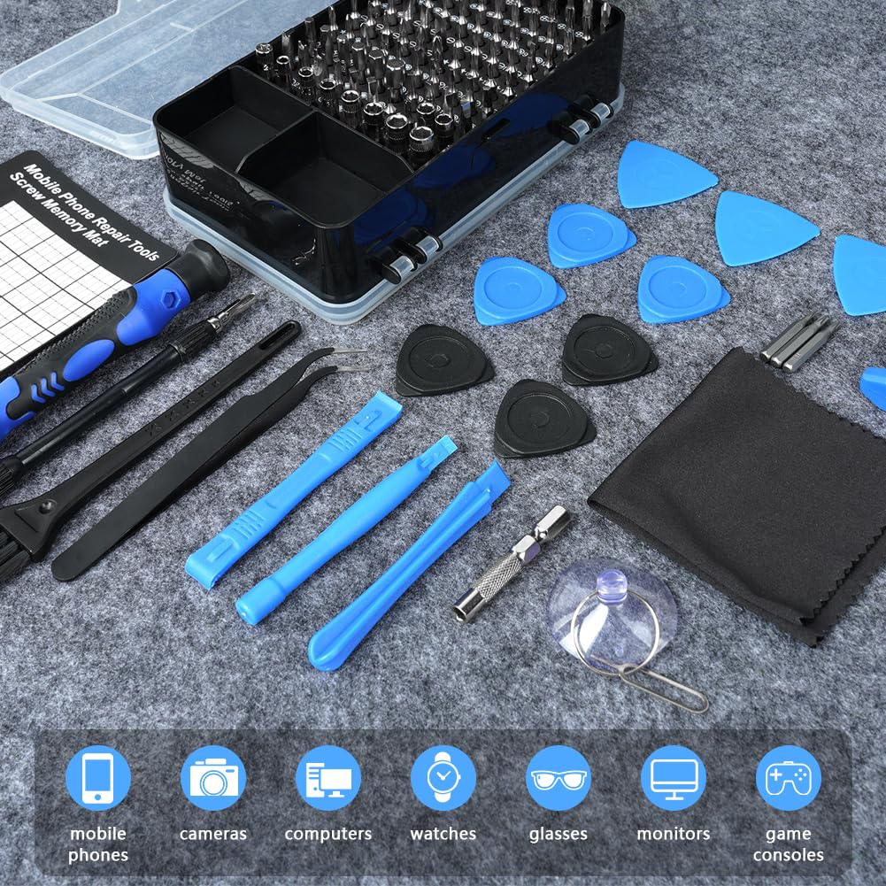 OSDUE Set di 124 Cacciaviti Precisione, Kit Professionali con Torx Phillips Taglio Triangolari Esagonali Set di chiavi a cricchetto magnetiche per Switch PS4 Xbox PC Laptop Occhiali Orologio Blu