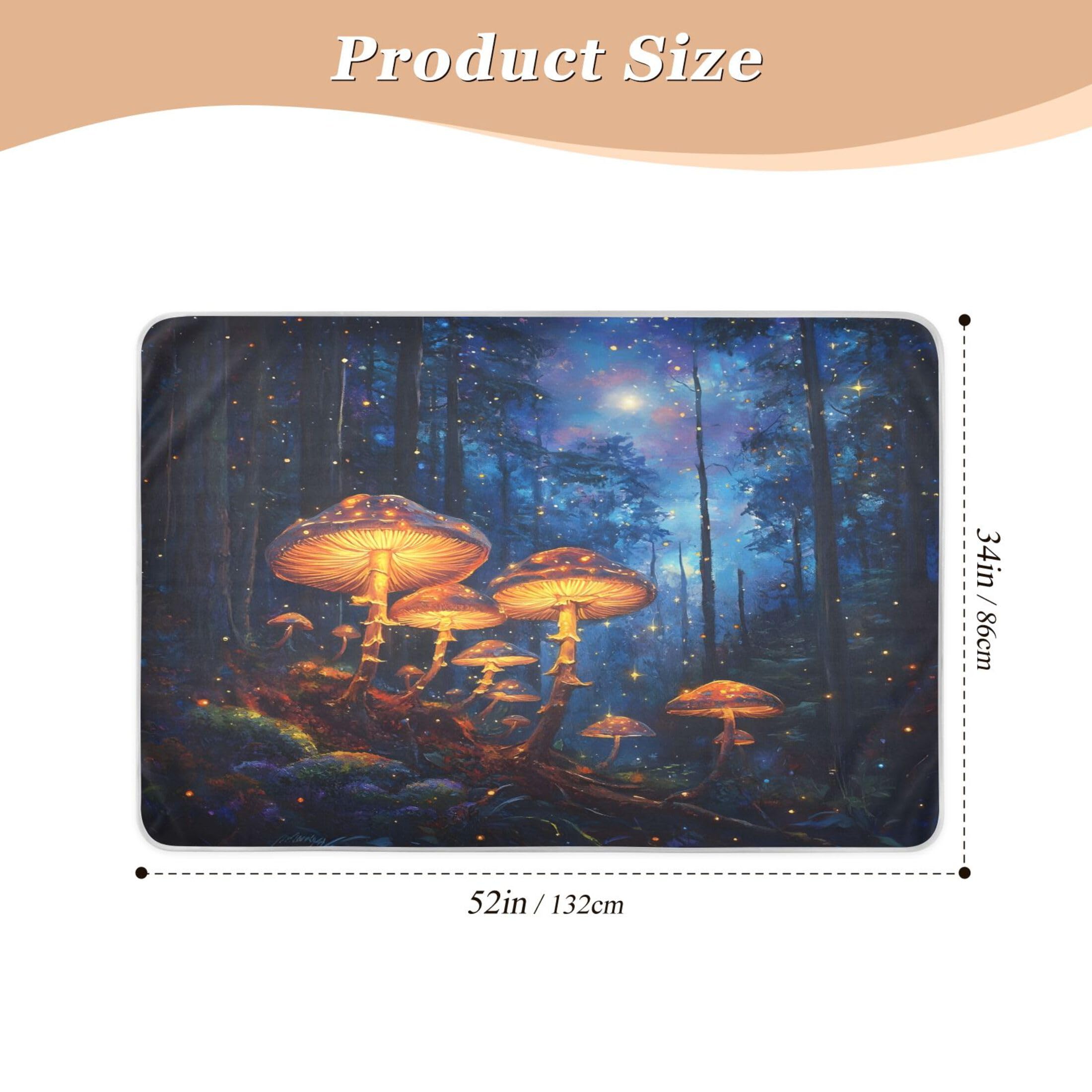Takiito Glowing Mushrooms in Forest Bed Pad Reusable Bed Underpad Washable Waterproof Leak-Proof Quick Dry Incontinence Pee Pad for Toddlers Kids Adults Pets 34x52 in