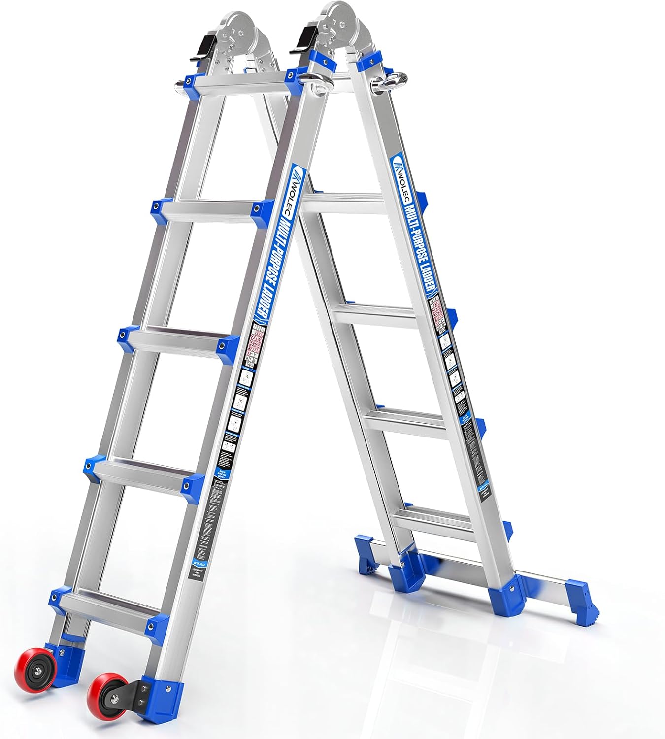 Telescoping A-Frame Ladder with Wheels & Stabilizer Bar - 20FT Folding Extension Ladder, 330lb Security Load Multi Position Ladders for Stairs Home Indoor Outdoor Roof