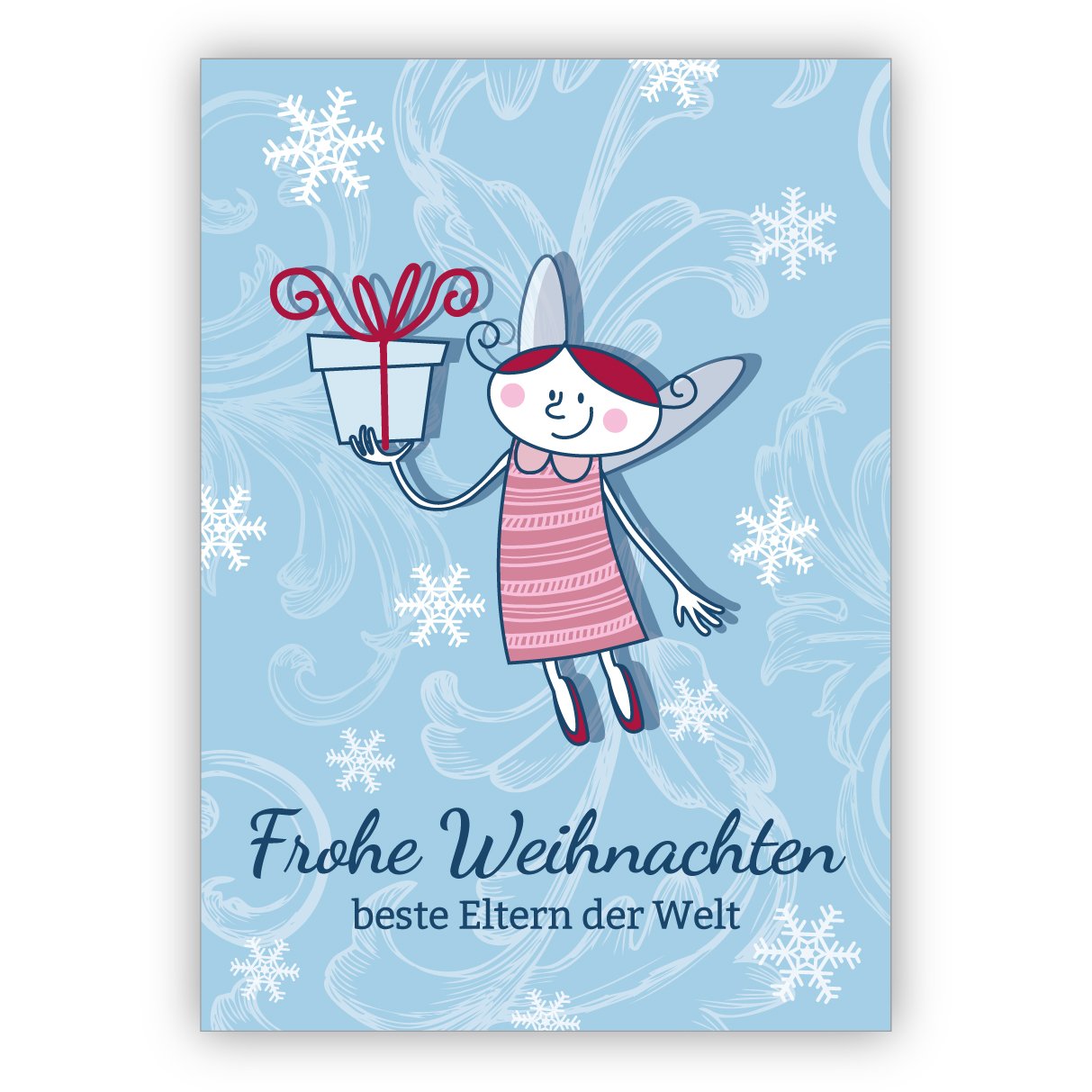 Unternehmen Weihnachtskarten Set (16Stk) Niedliche Weihnachtskarte mit Geschenke Engel: Frohe Weihnachten beste Eltern der Welt/Weihnachts & Neujahrsgrüße für Firmen, Familie und Freunde