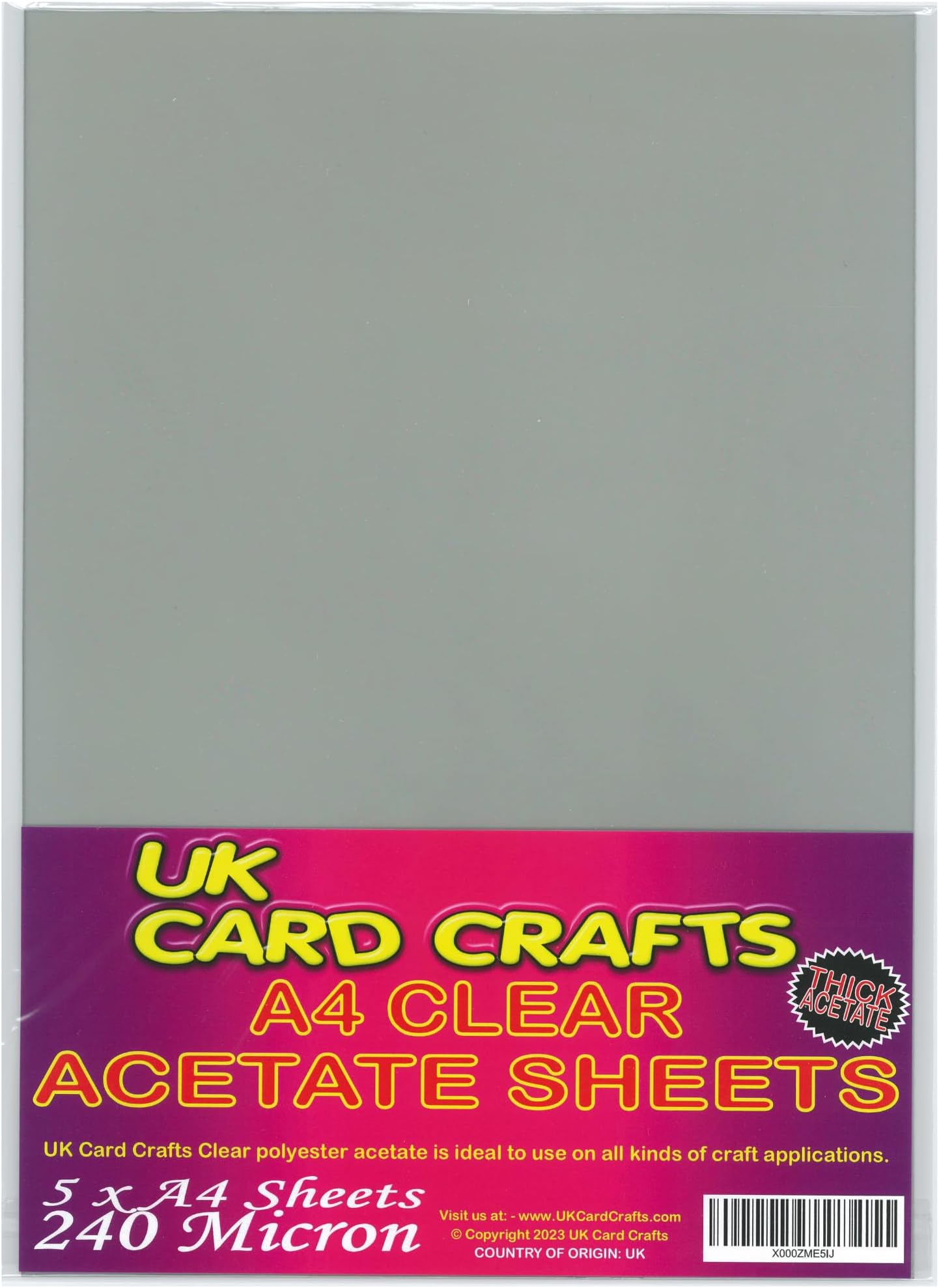 A4 Clear Acetate 240 Micron x 5 Sheets - UKCC0233