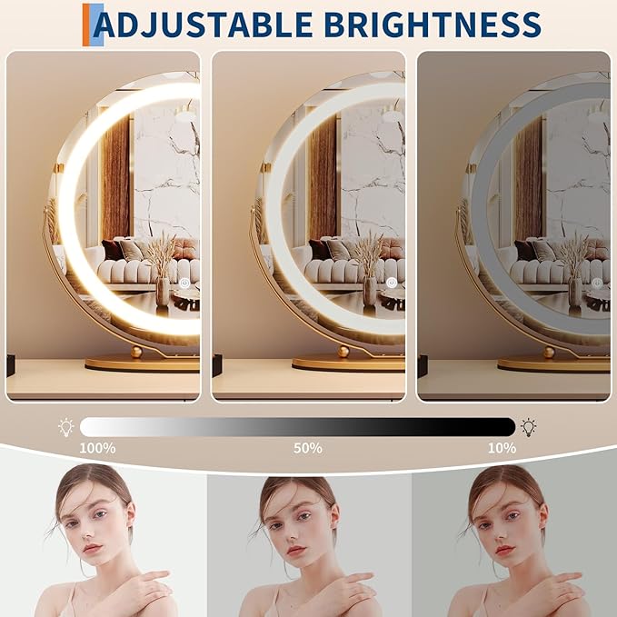 Espejo de maquillaje redondo 19" con luz LED, oro miniatura 5