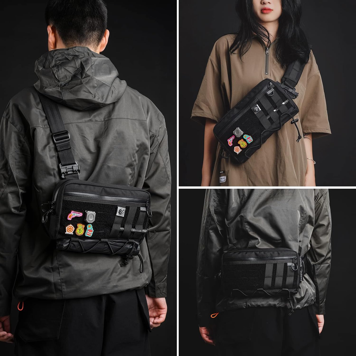 TACTICAL_GEEK Cache L3 EDC Sling Bag Chest, Lightweight Shoulder Daypack, 500D Nylon, Travel Hiking Concealed Carry, Crossbody Bag, Tactical Backpack, Hiking Ambidextrous Strap Black - Image 2