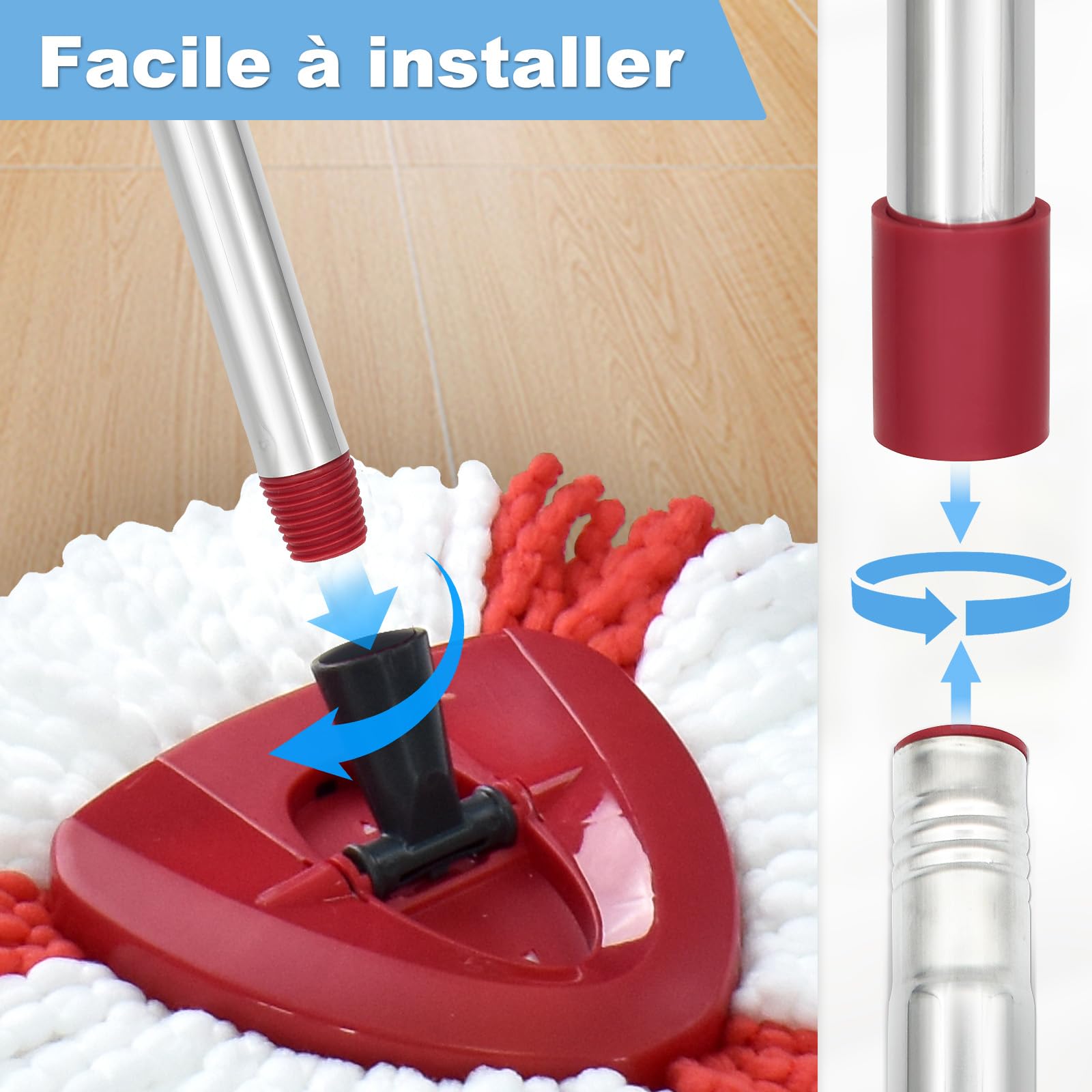 1PC Manche de Serpillière de Remplacement 4 Sections Réglable Acier Inoxydable Compatible Avec Vileda Spin Turbo Easy Wring Mop Barres de Serpillière Réglables