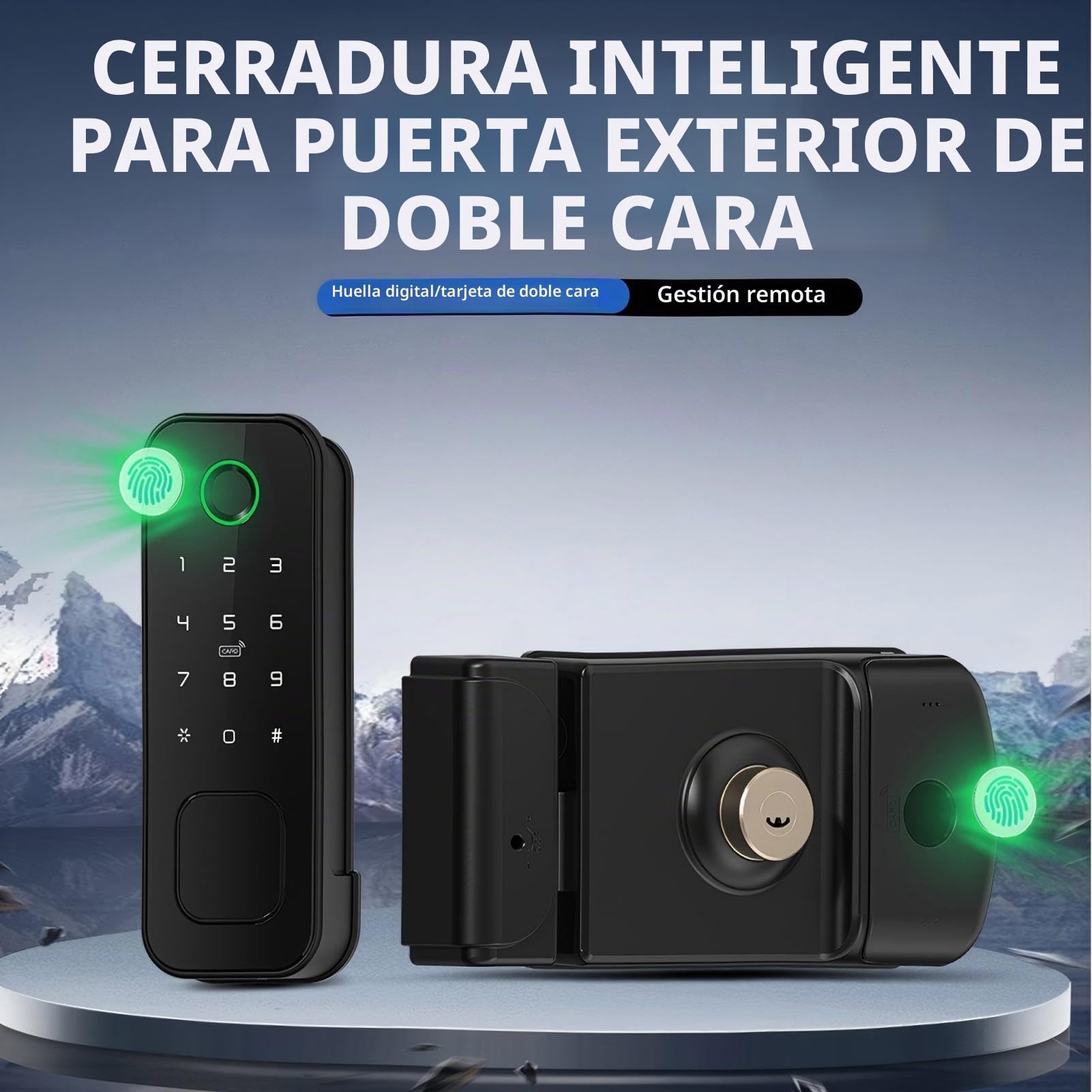 Cerradura Exterior IP66, Huella Doble y Tarjeta, Impermeable,Negro | Huella Digital de Doble Cara y Entrada de Tarjeta - Cerradura 5 en 1 para Portón/Verja de Jardín/Patio con WiFi